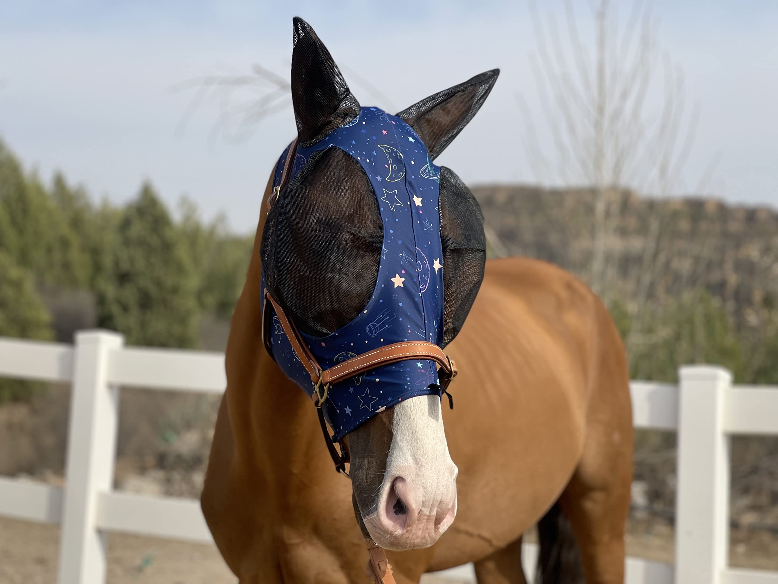 Horse Fly Mask Super Comfort Horse Fly Mask Elasticity Fly Mask with Ears We Only Make Products That Horses Like (Midnight Blue,