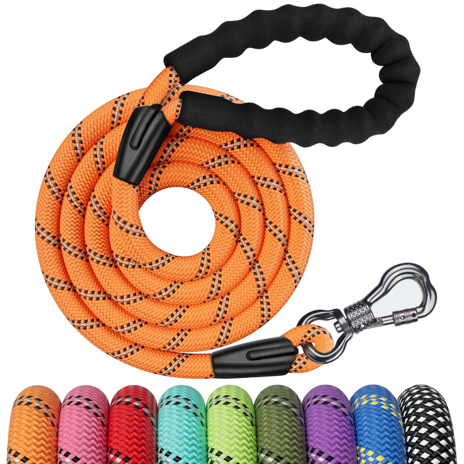 Ntr 6Ft Heavy Duty Dog Leash, Orange Rope Dog Leash With Swivel Lockable Hook And Comfortable Padded Handle, Cat Puppy Leash Lead For Small Medium Large Dogs Training, Playing, Camping,Or Backyard