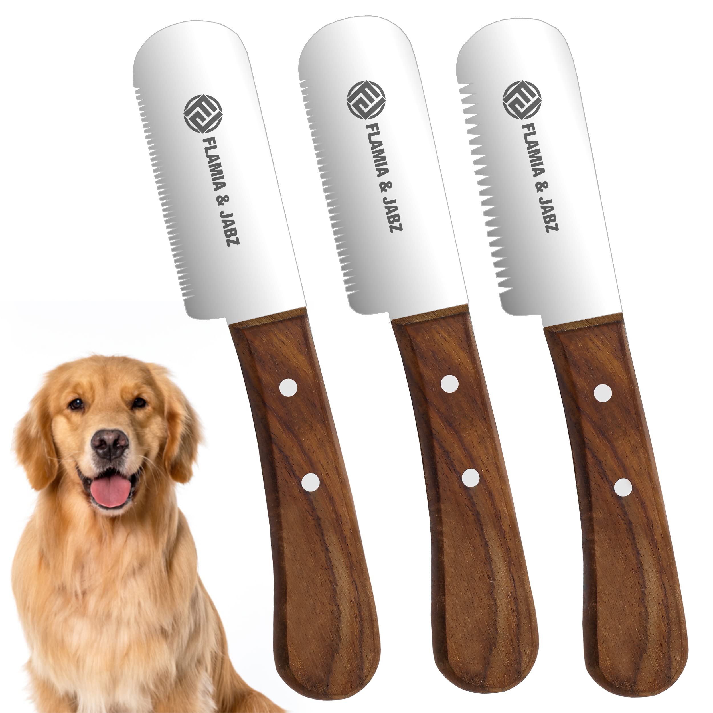 FLAMIA & JABZ Professional Dog Grooming Hand Stripping Knife, Stripper Trimmer Tool, Red Meranti Wooded Handle non slip grip wit