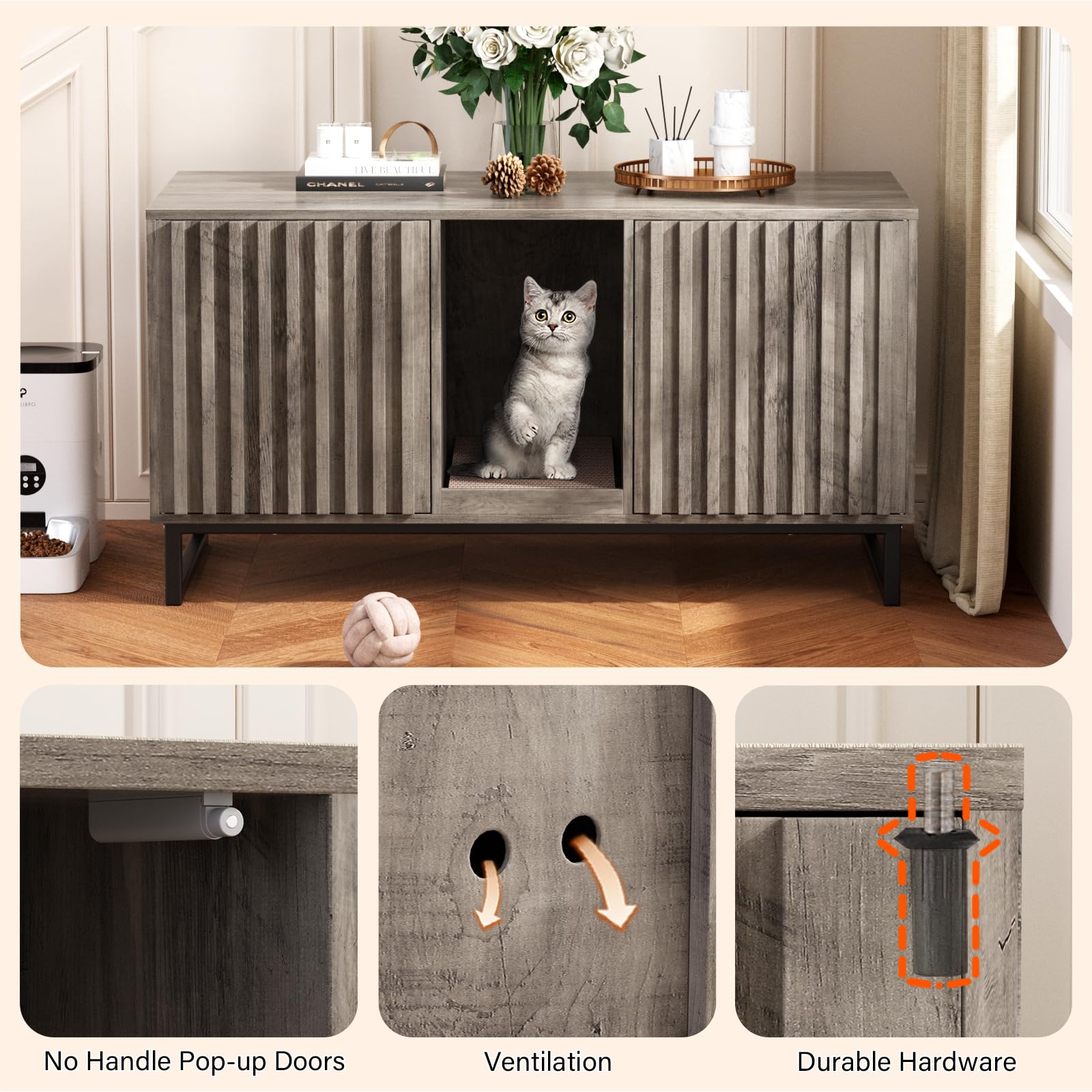 Double Litter Box Enclosure,Modern Cat Litter Box Enclosure For 2 Cats, Hidden Litter Box With Scratch Pad, Cat Washroom Pet Hou