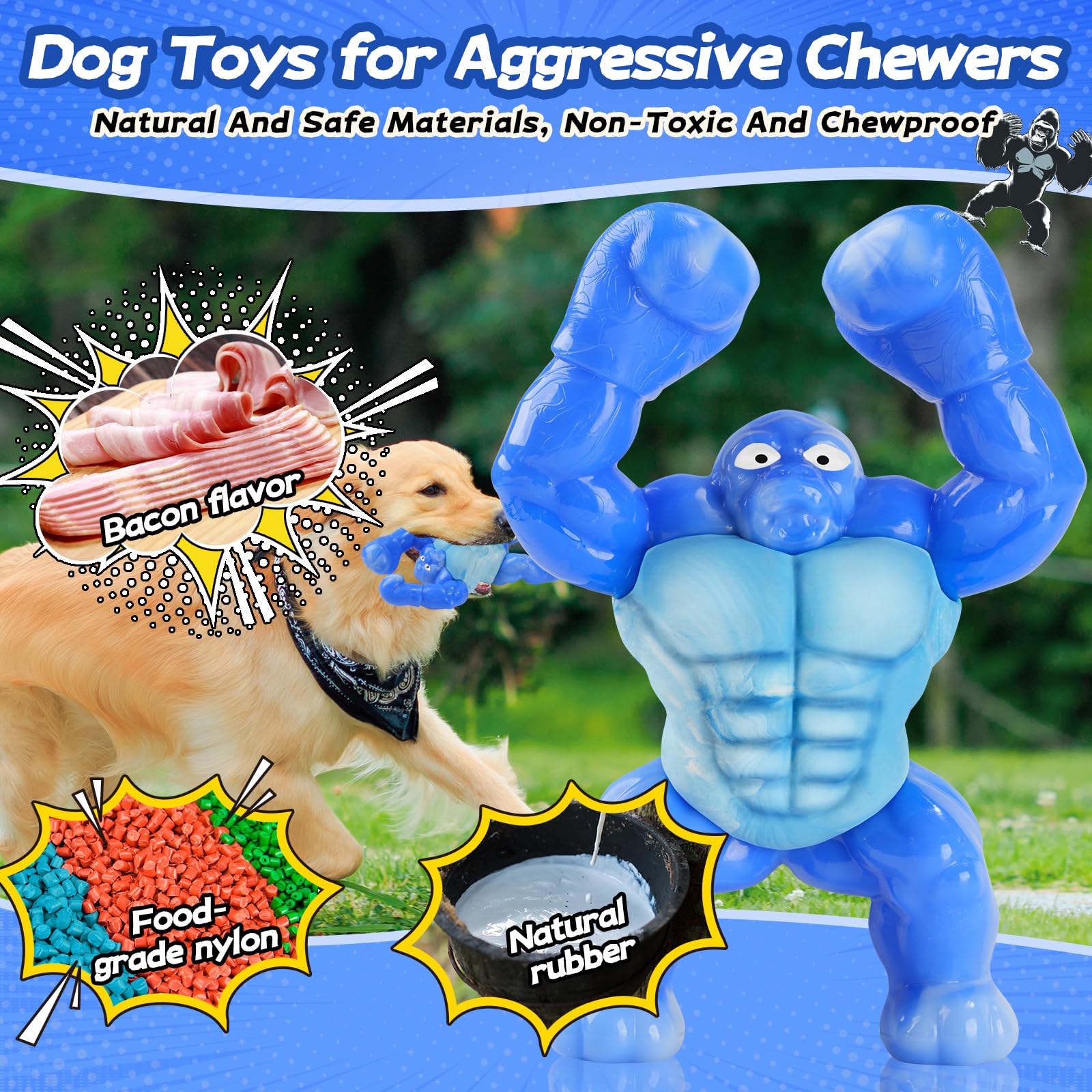 Dog Toys For Aggressive Chewers, Indestructible Chew Toys For Medium Large Breeds(20-80Lb), Durable Squeaky Tough Dog Toy To Kee
