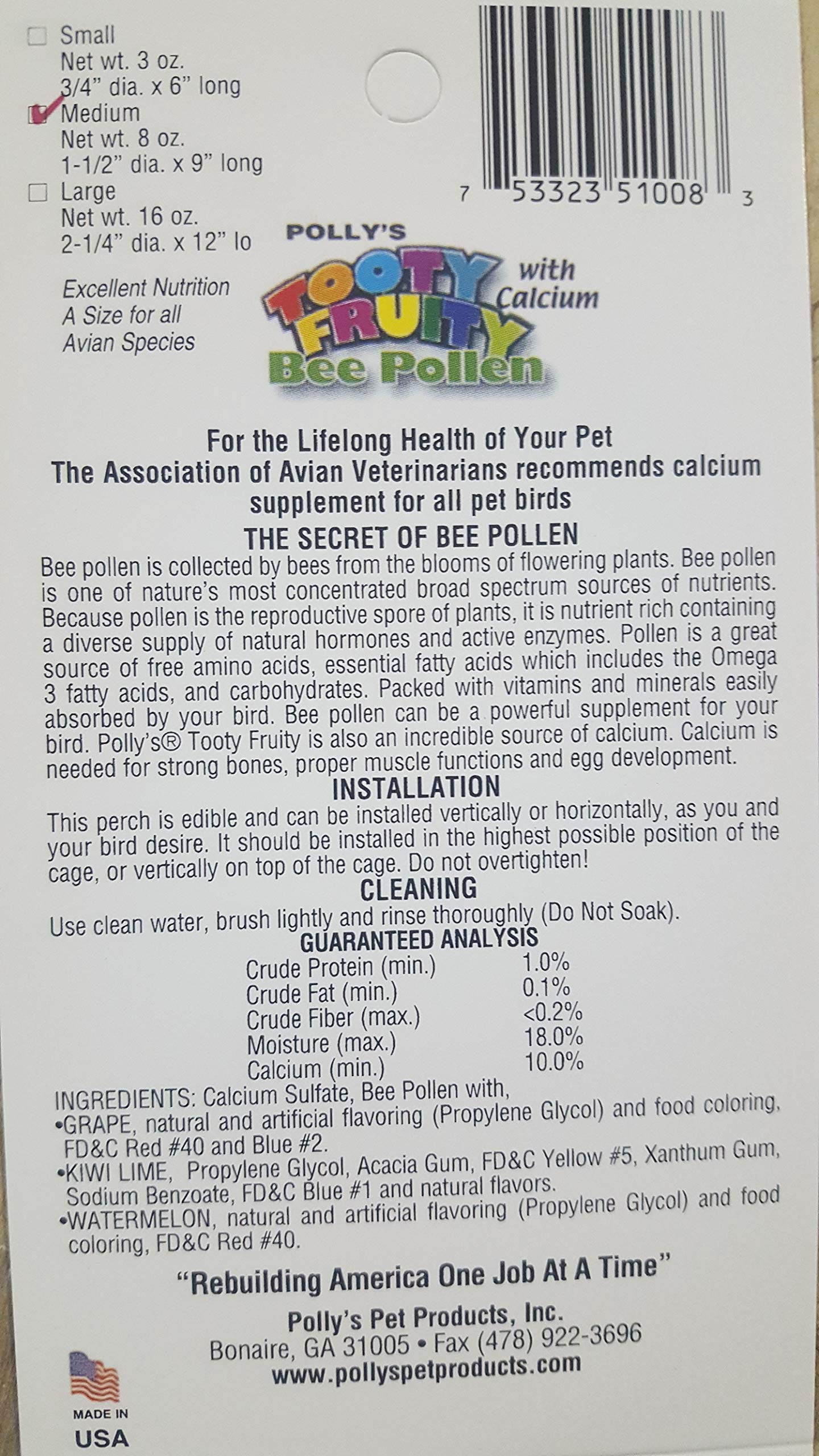 Polly'S Tooty Fruity Pollen Bird Perch, Medium (Assorted Flavor)