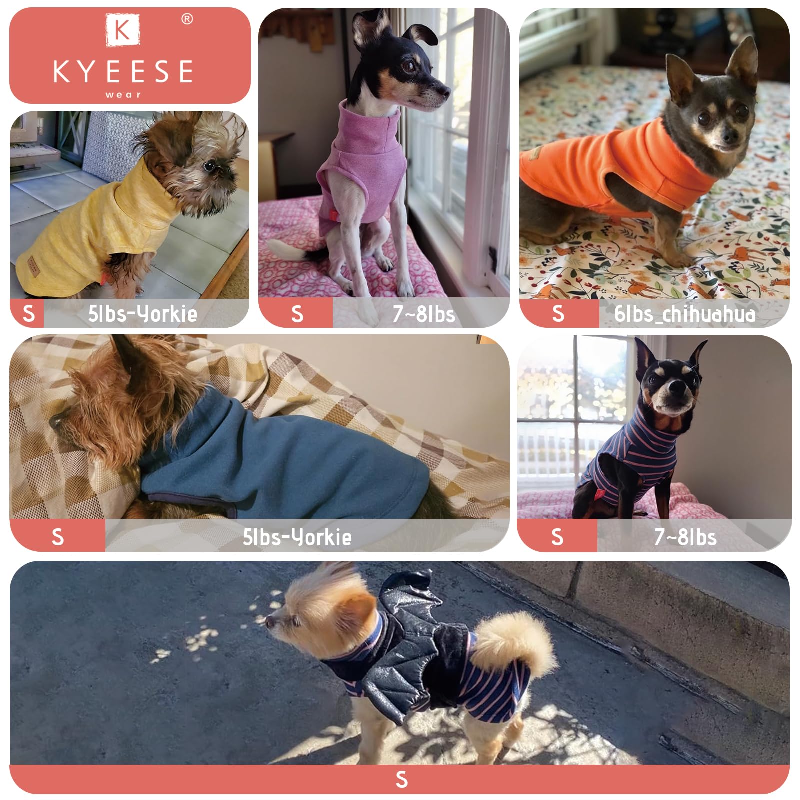 Kyeese 2Pack Dog Coat Turtleneck Stretchy Dog Sweater Super Soft Dog Cold Weather Coat For Small Dogs Puppy In Sleeveless Design, Purple,S