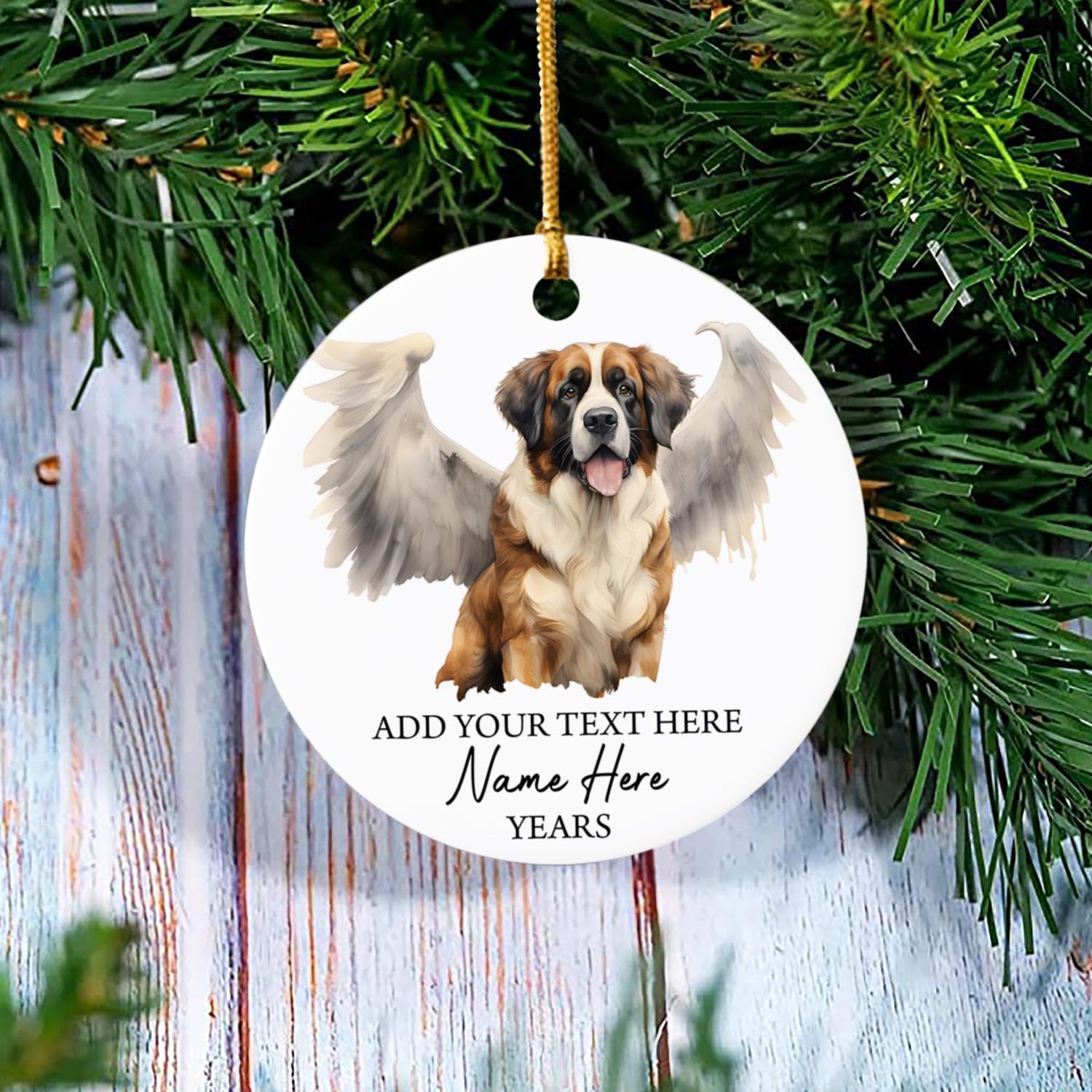 Saint Bernard Dog Memorial Christmas Ornament, Personalized Saint Bernard Dog Angel Ornament For Christmas Tree, Loss Of Dog Sympathy Gift For Pet Owners, Custom Text Name & Year Xmas Ornaments