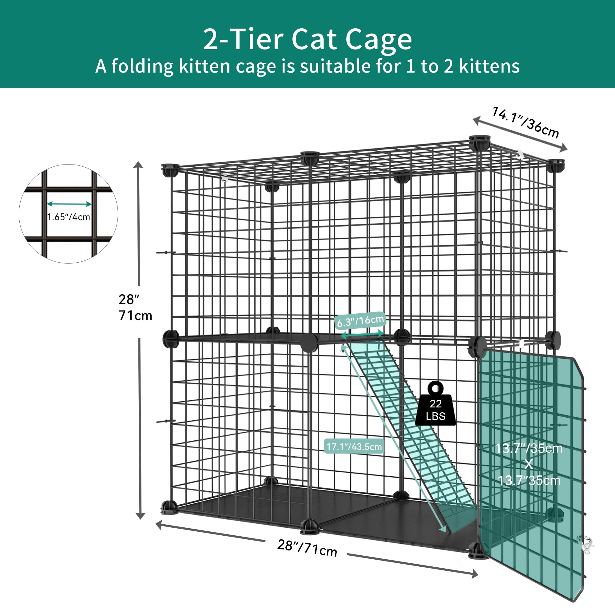 Yitahome Indoor Cat Cage 2 Tier Kitten Cage House Outdoor Cat Enclosure Ferret Cage Diy Pet Playpen Detachable Metal Kennel For