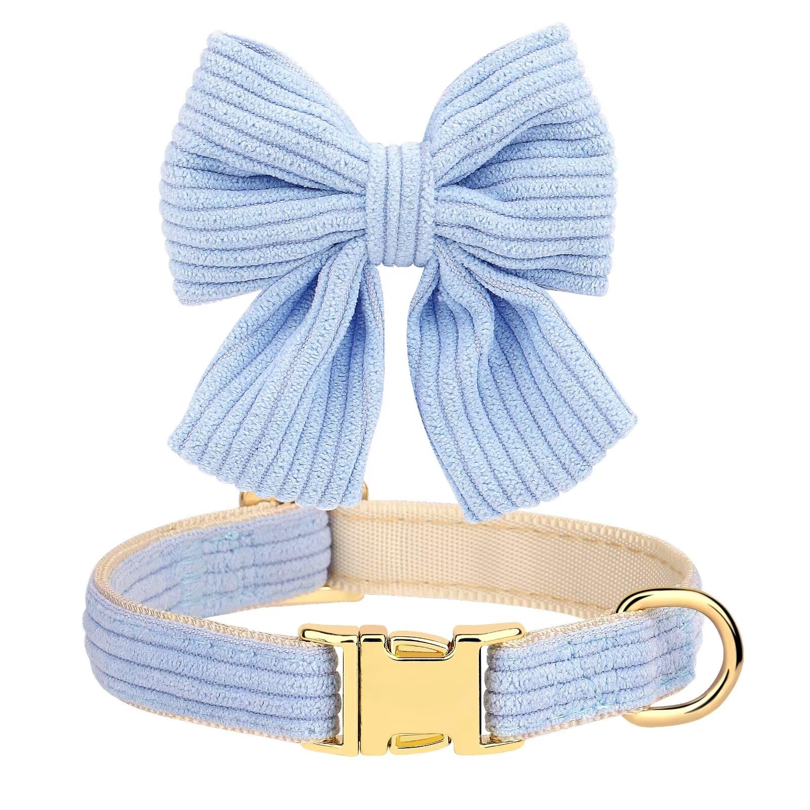 Didog Dog Collar And Leash Set With Bowtie, Girl Dog Collars Metal Buckle Adjustable For Small Medium Dogs(Blue, S)