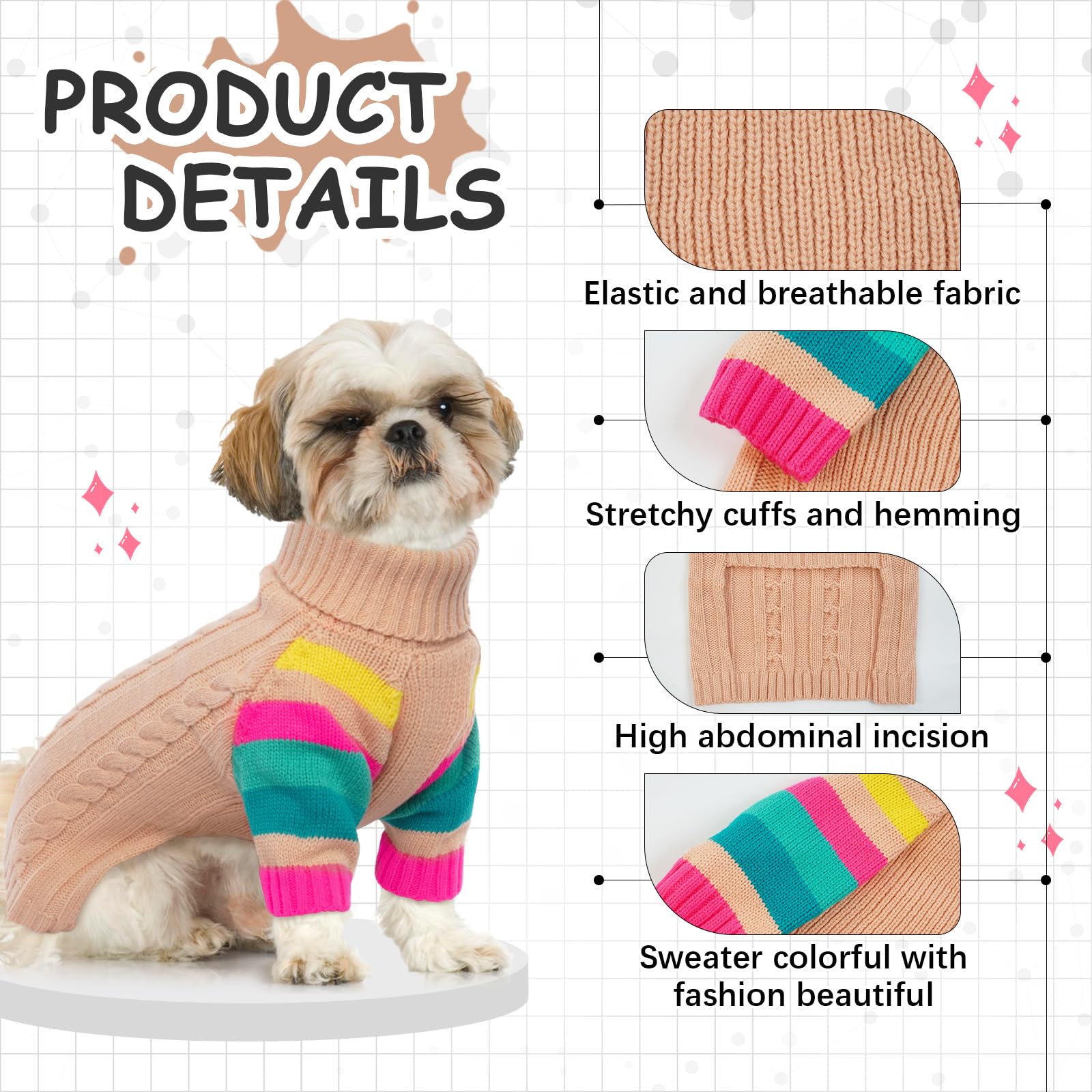 Ouobob Xs Dog Sweater Warm, Dog Sweaters For Small Dogs Girls Boys, Stretchy Puppy Sweater,Turtleneck Extra Small Doggie Sweater