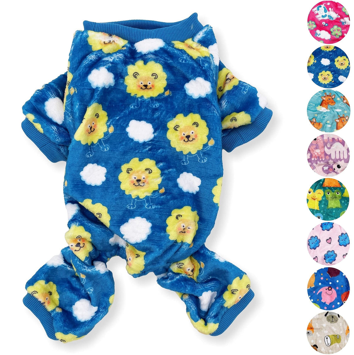 Dog Pajamas Soft Warm Fleece Jumpsuit Cute Pet Clothes For Small And Medium Pet Xxs - L (Blue Lions, Xxs: Length - 8', Chest 10' - 12')