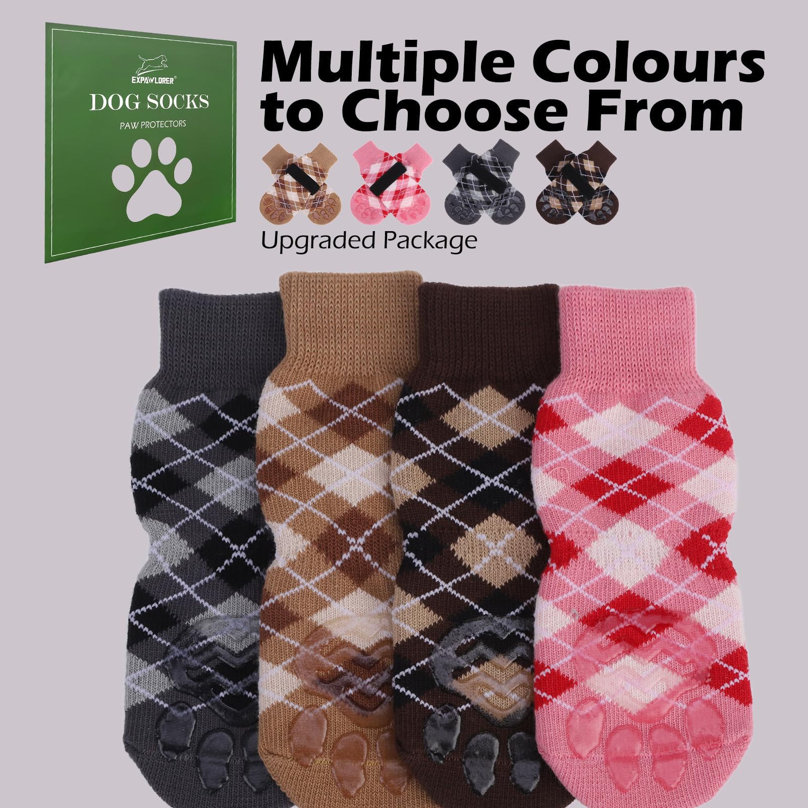EXPAWLORER Dog Socks to Prevent Licking Paws,4 Pcs Double Sided Anti Slip Dog Socks with Grippers for Hardwood Floors,Dog Shoes