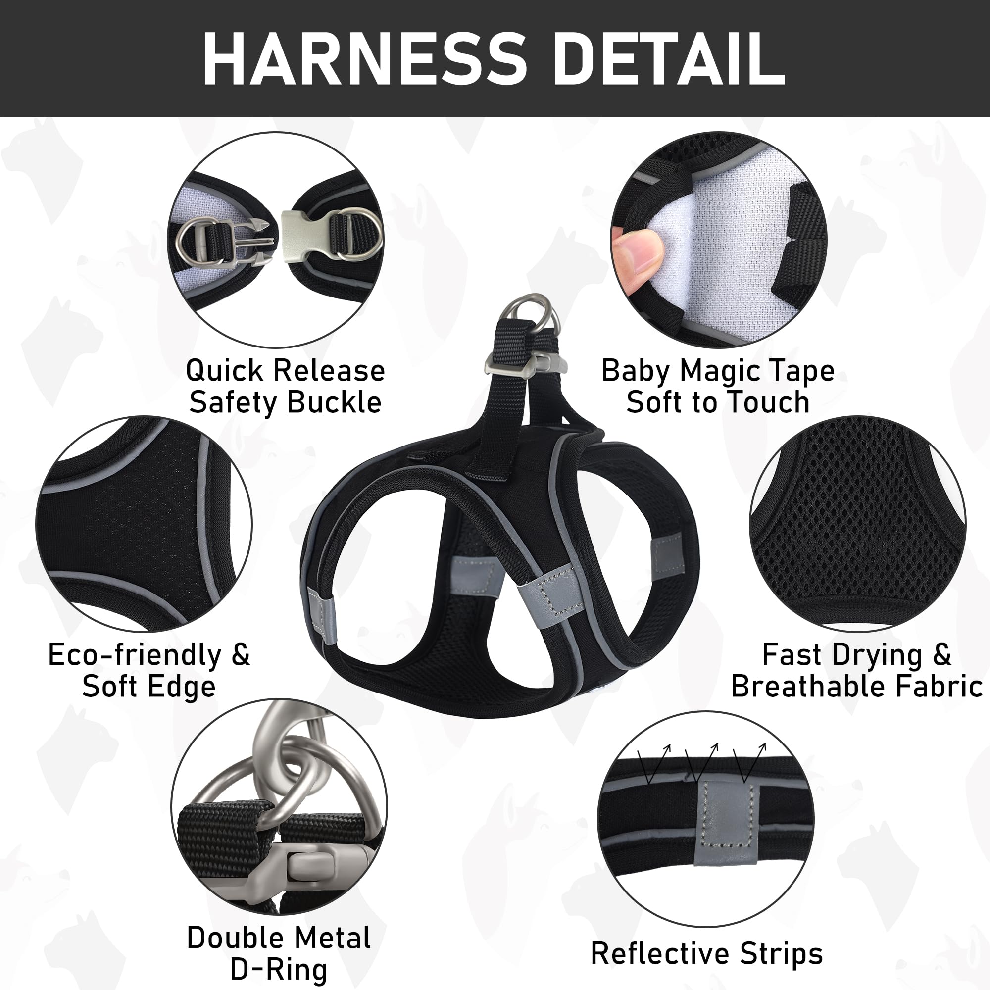 GAMUDA Small Dog Harness Collar and Leash Set, Step in No Chock No Pull Hemp Fabric Soft Mesh Dog Vest Harnesses Reflective for