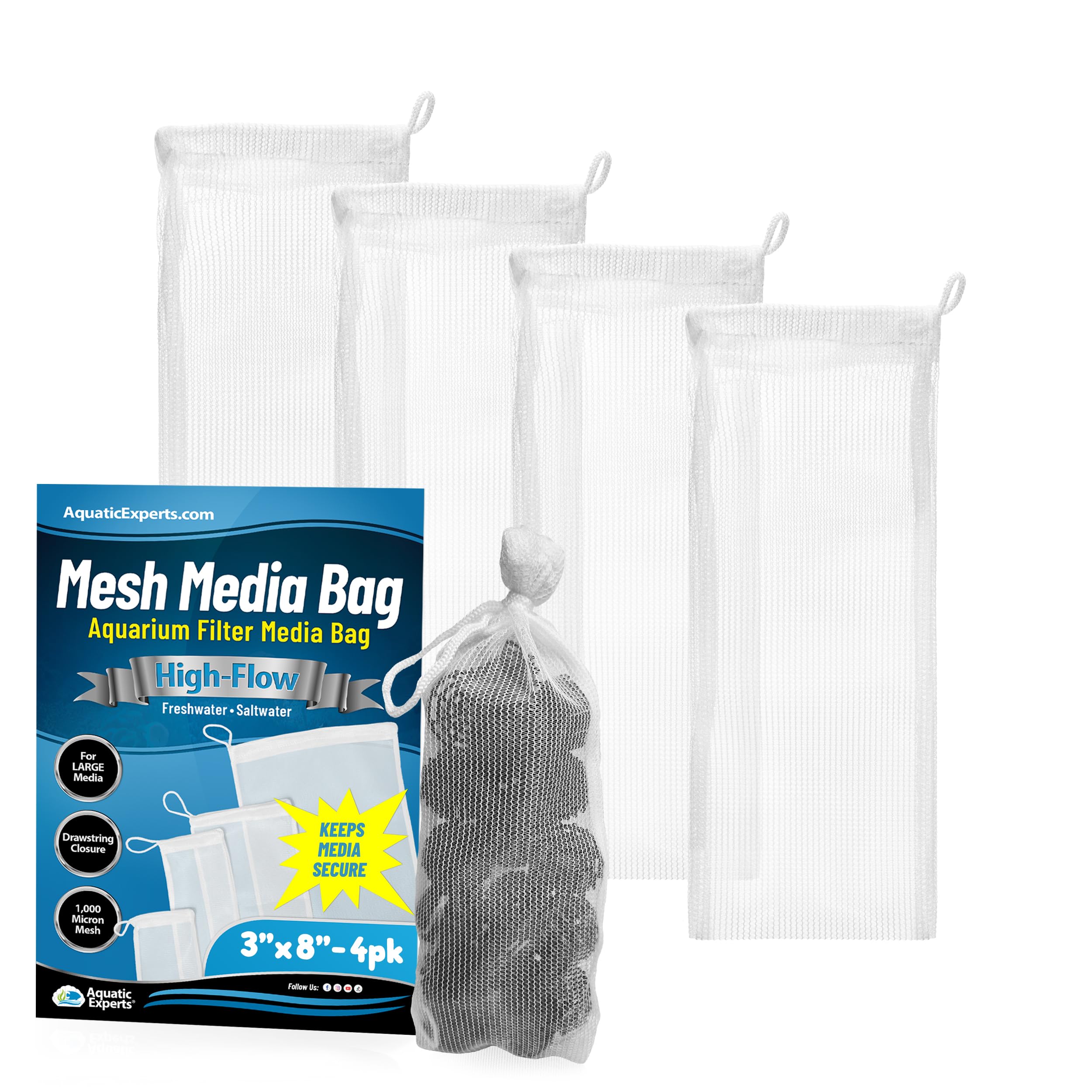 Aquatic Experts High Flow Filter Media Bag - Durable Filter Bags For Fish Tank, Secure Aquarium Media Bag With Drawstring, Media