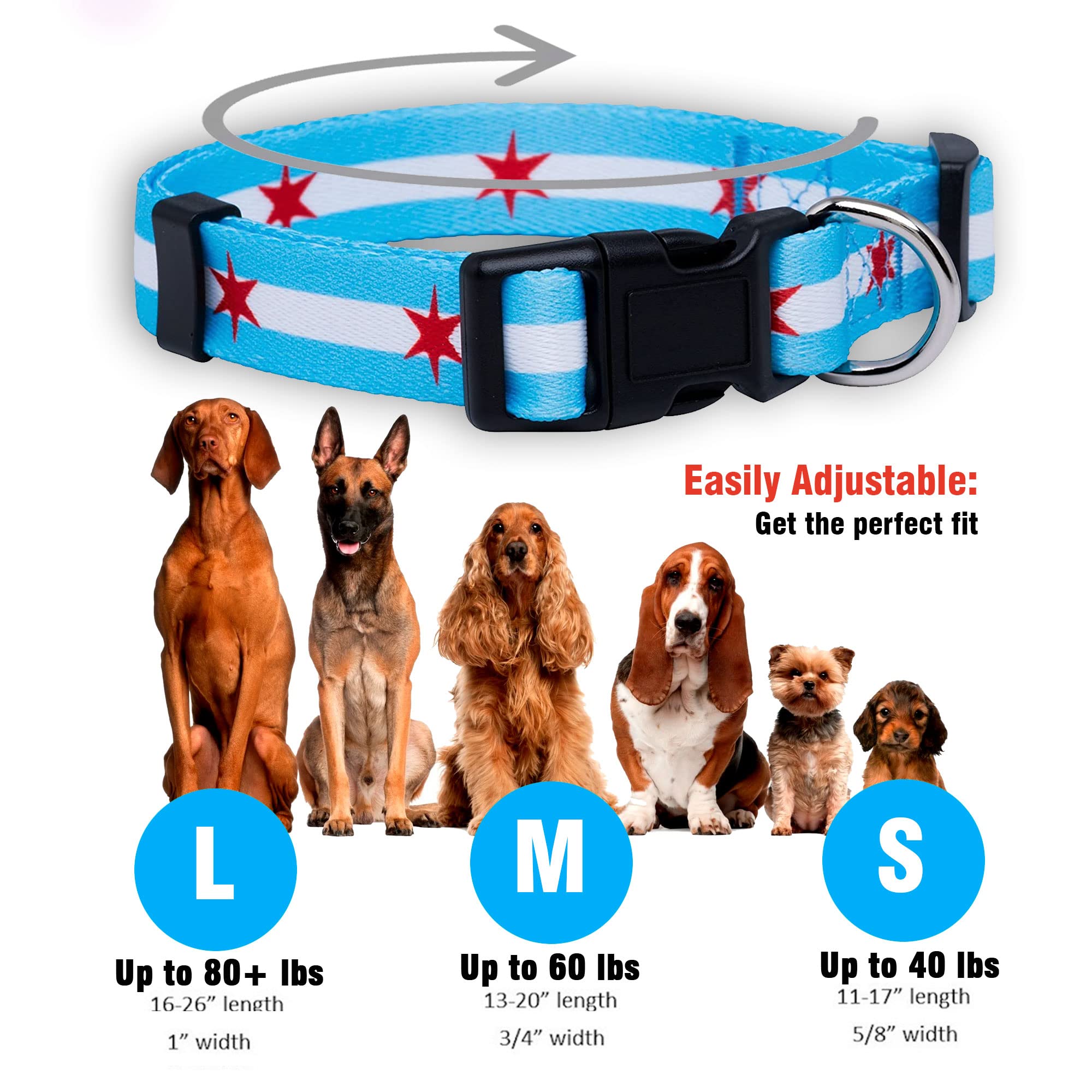 Native Pup Chicago Flag Dog Collar (Chicago Big Stars, Large)