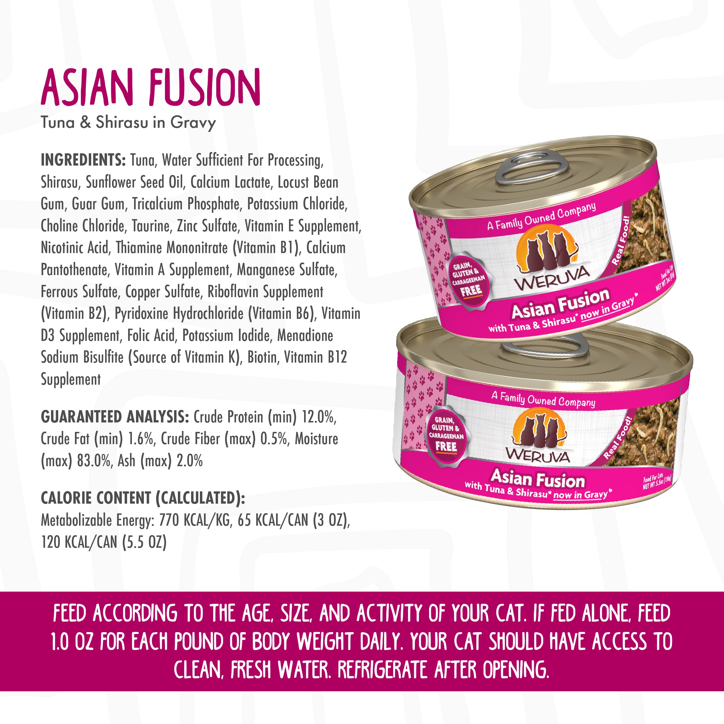 Weruva Classic Cat Food, Asian Fusion with Tuna & Shirasu in Gravy, 3oz Can (Pack of 24)