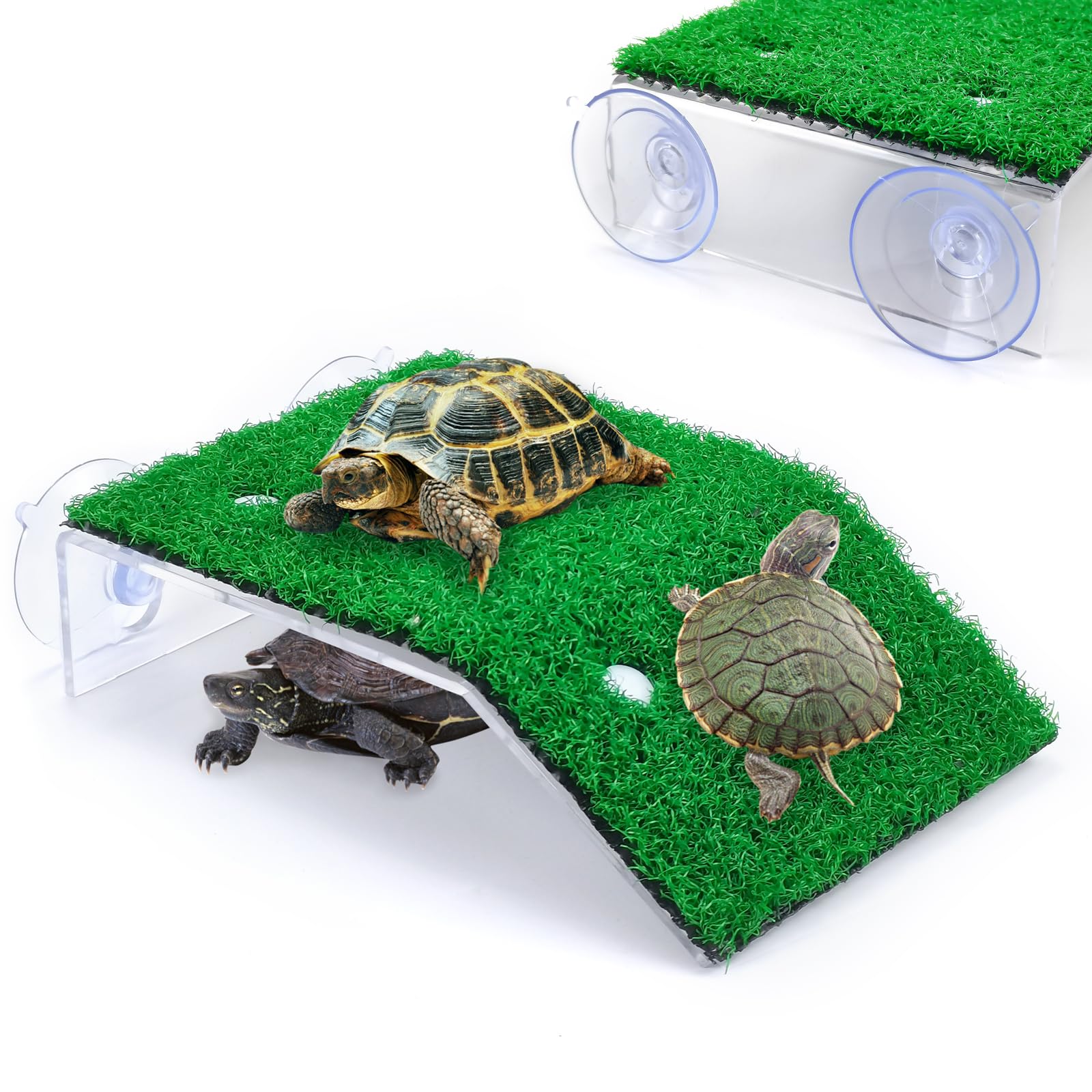 Keedolla Turtle Resting Basking Platform Simulation Grass Turtle Ramp, Lawn Tortoise Climbing Ladder Turtle Resting Terrace for 