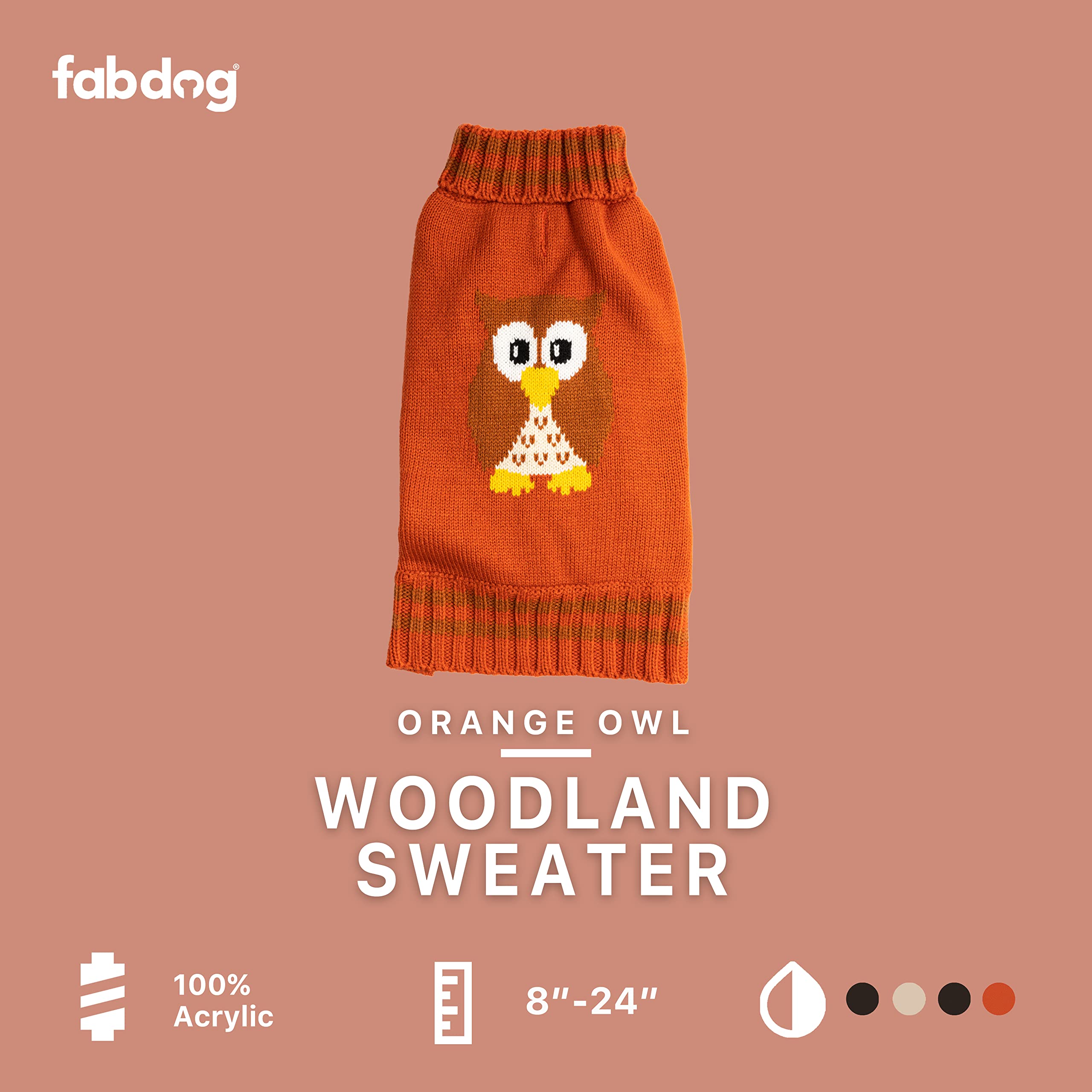 Fab Dog Americana Classics Knit Dog Sweater, Orange Owl, 8''