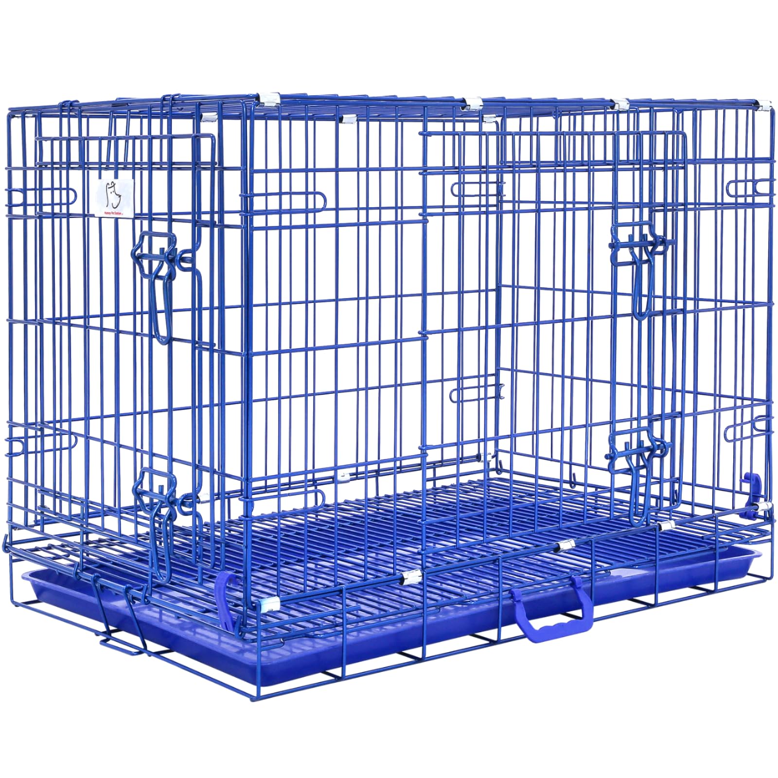 Homey Pet Blue 30 Inch Dog Crate, Small Dog Kennel Indoor Collapsible Dog Cage Medium Sized Dog Nano-Coated Metal Wire Dog Crate