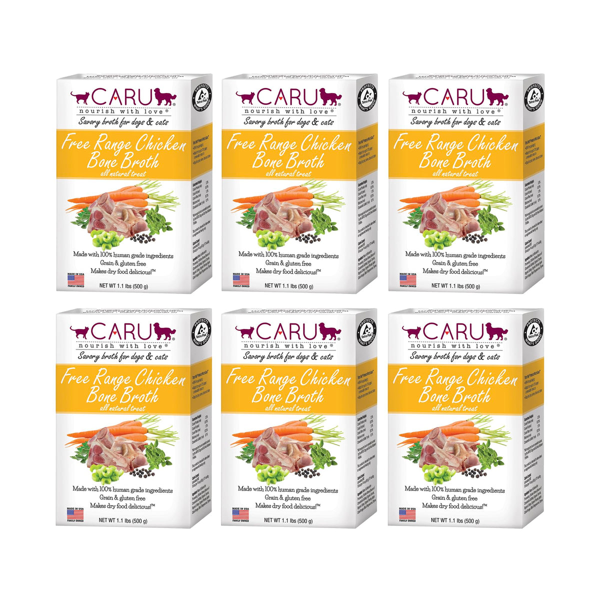 Caru Classics Free Range Chicken Bone Broth For Dogs & Cats - 1.1 Lbs Each - 6 Pack