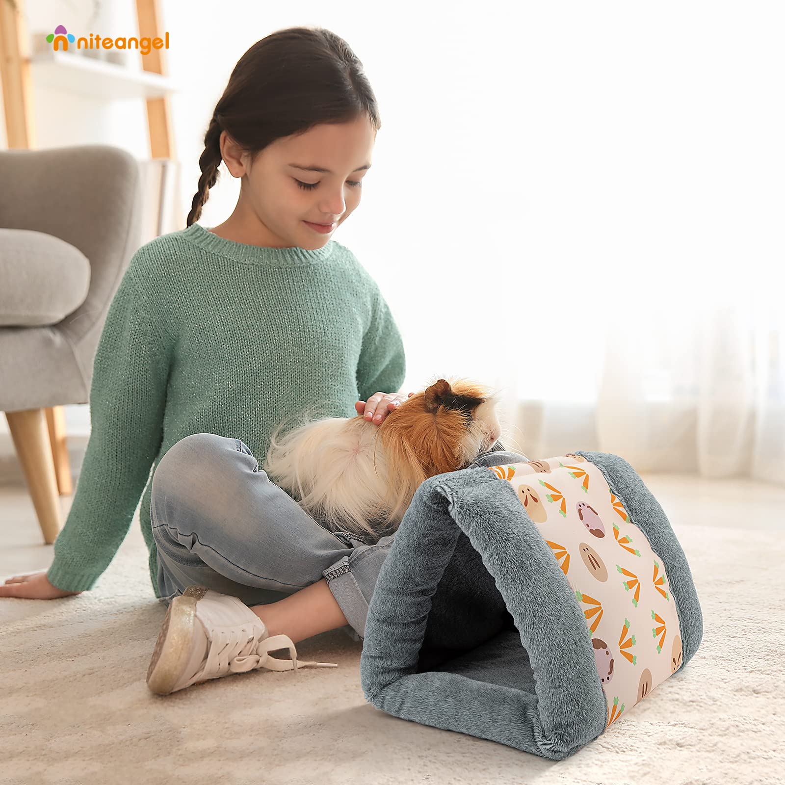 Niteangel Foldable Guinea Pig Tent Bed & Warm Tunnel For Rabbit Ferret Chinchilla Bunny Rats Or Other Small Animals