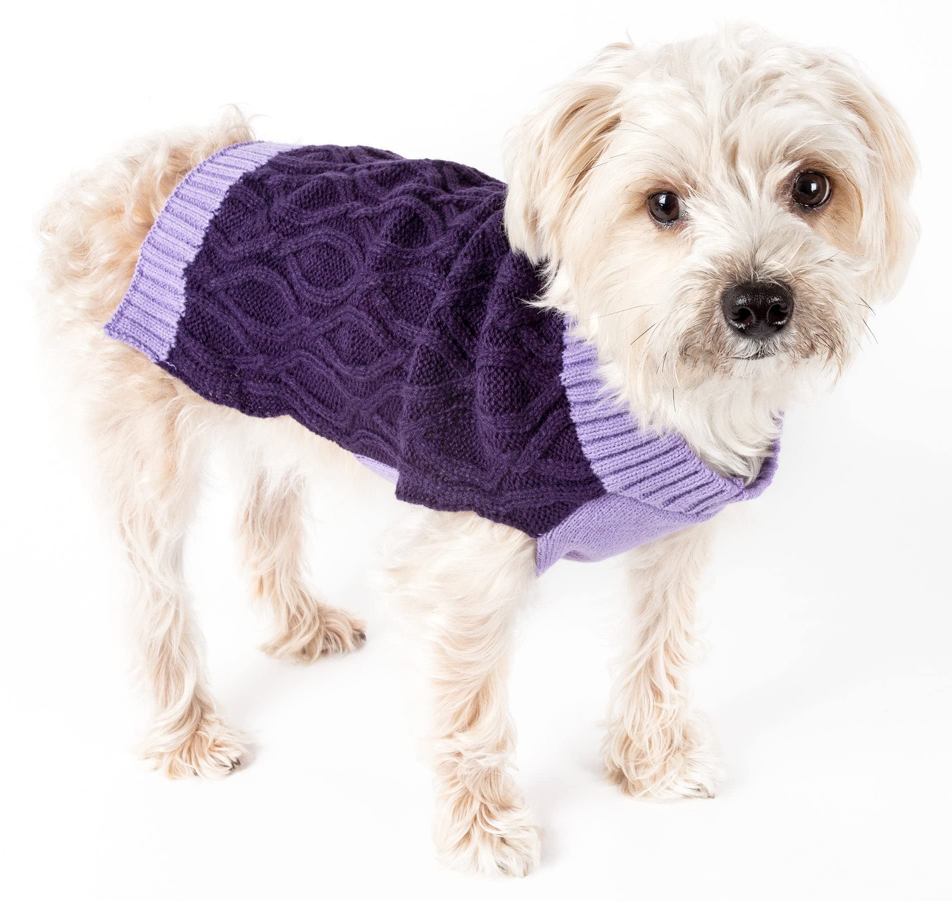 Pet Life ® Oval Weaved Fashion Pet Sweater - Designer Heavy Cable Knitted Dog Sweater with Turtle Neck - Winter Dog Clothes Designed to Keep Warm