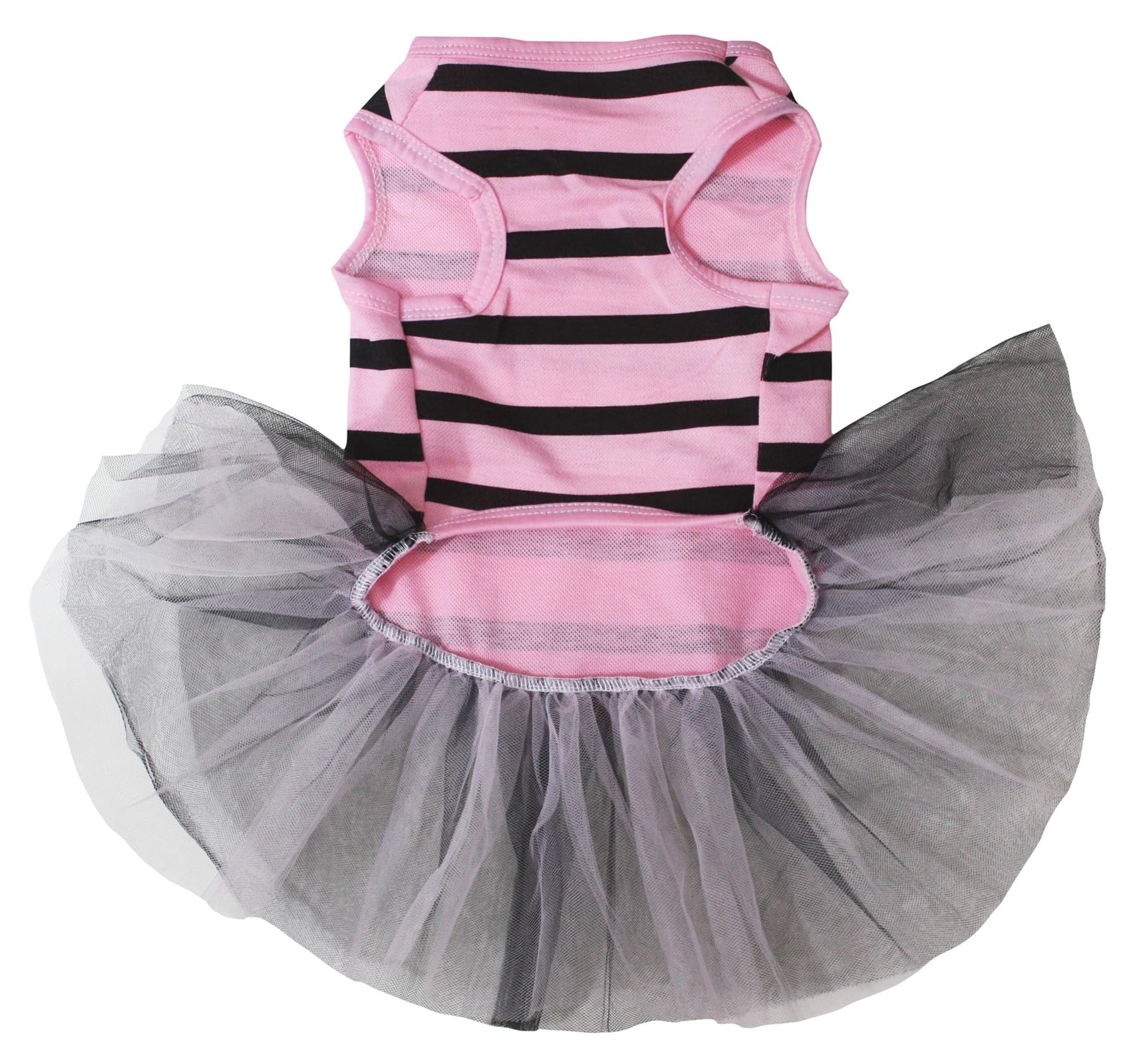 Petitebella Black Skull Face Puppy Dog Dress (Pink Stripes/Black, X-Large)