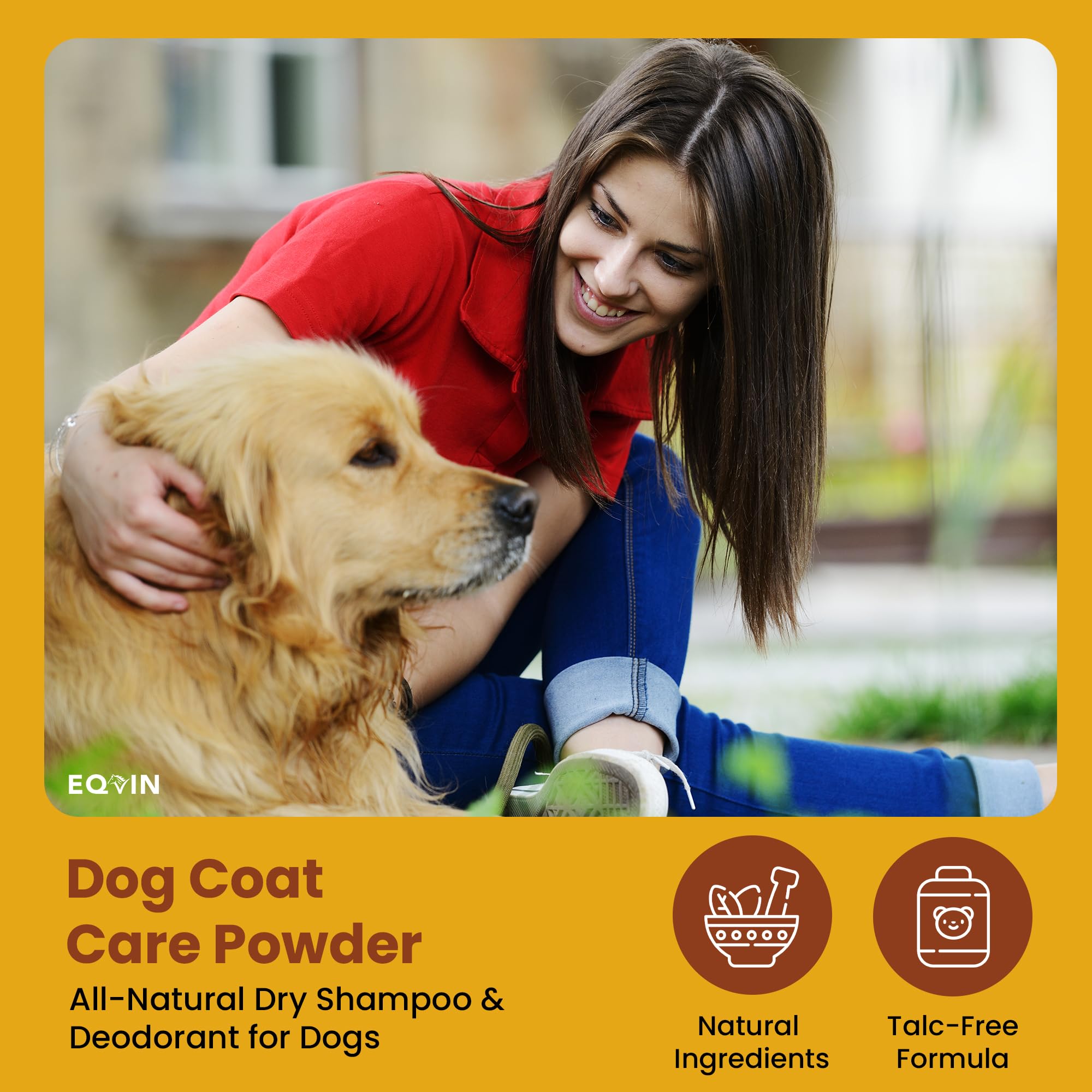 Eqvin Dog Coat Care Powder | Made in USA | Waterless Dry Shampoo & Deodorizer for Smelly Dogs, Anti-Itch Relief for Dry Itchy Sk