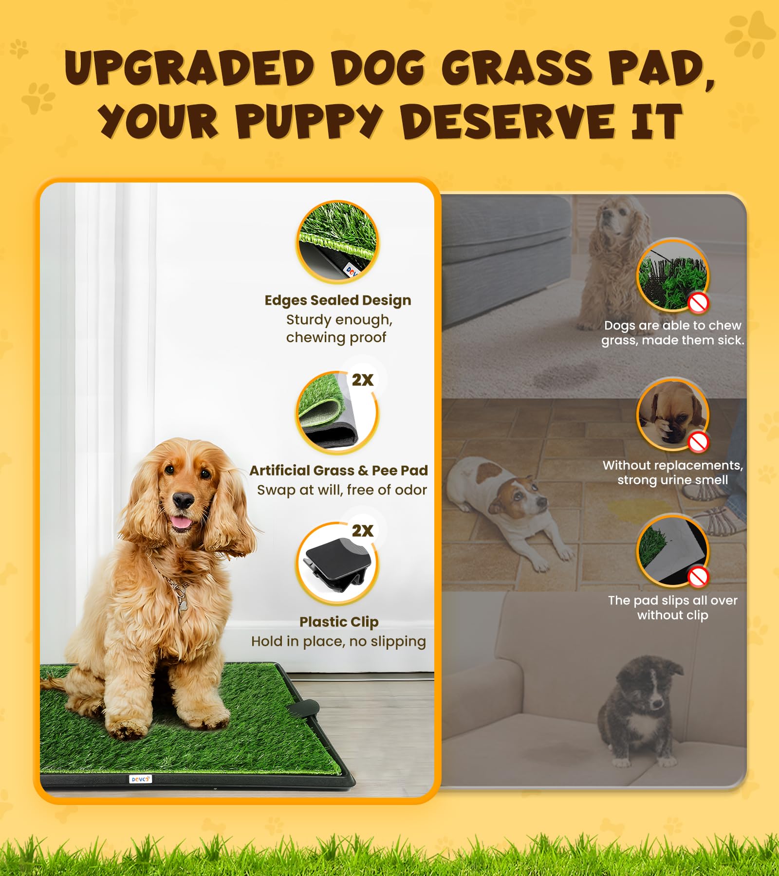 Super Absorbent Dog Grass Pad with Tray, 4-Layer Guard to Stop Leakage/Stink/Mess for Puppy Health, Reusable Washable Pee Pads f