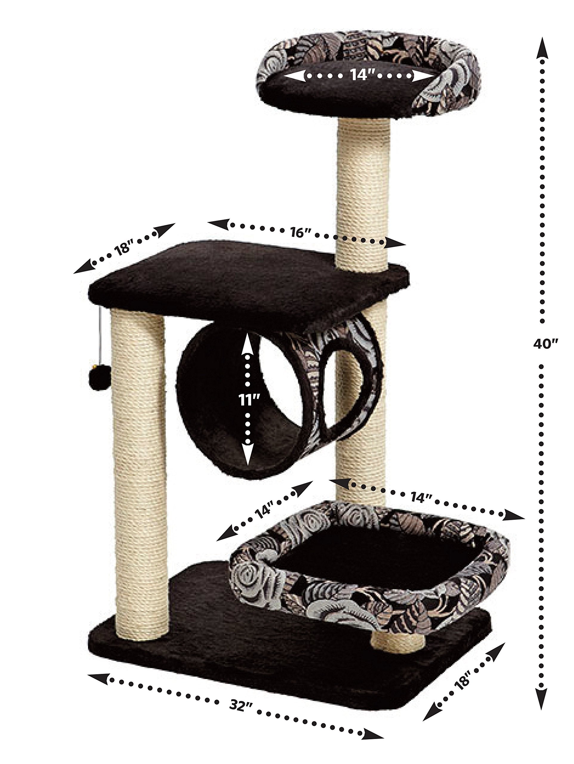 Midwest Homes For Pets Cat Tree | Escapade Cat Furniture, 4-Tier Cat Activity Tree W/Sisal Wrapped Support Scratching Posts & Lo
