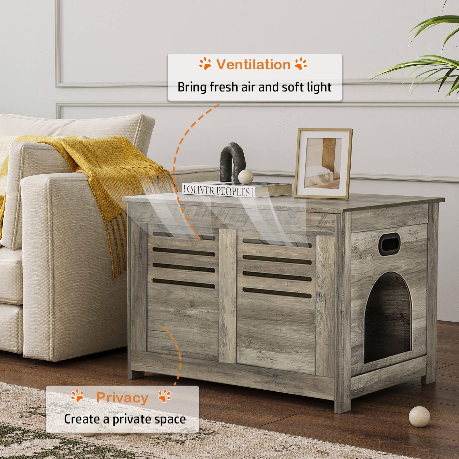 Dinzi Lvj Litter Box Enclosure, Flip-Top Enclosed Litter Box, Hidden Cat Washroom With Good Ventilation, Entrance Can Be On Left Or Right, Cat House Furniture For Most Of Cat And Litter Box, Grey Wash