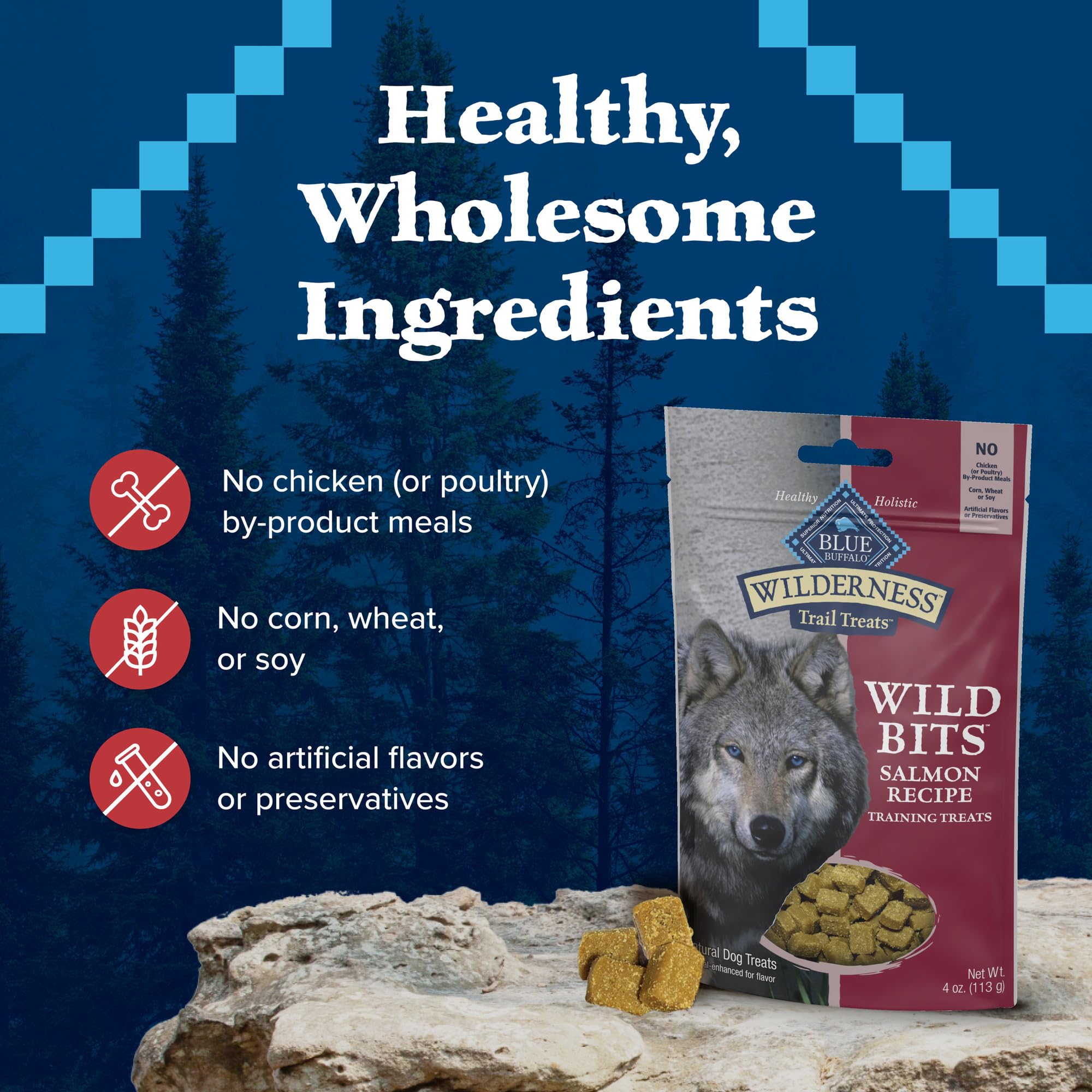 Blue Buffalo Wilderness Trail Treats Wild Bits High Protein Grain Free Soft-Moist Training Dog Treats, Salmon Recipe 4-oz Bag