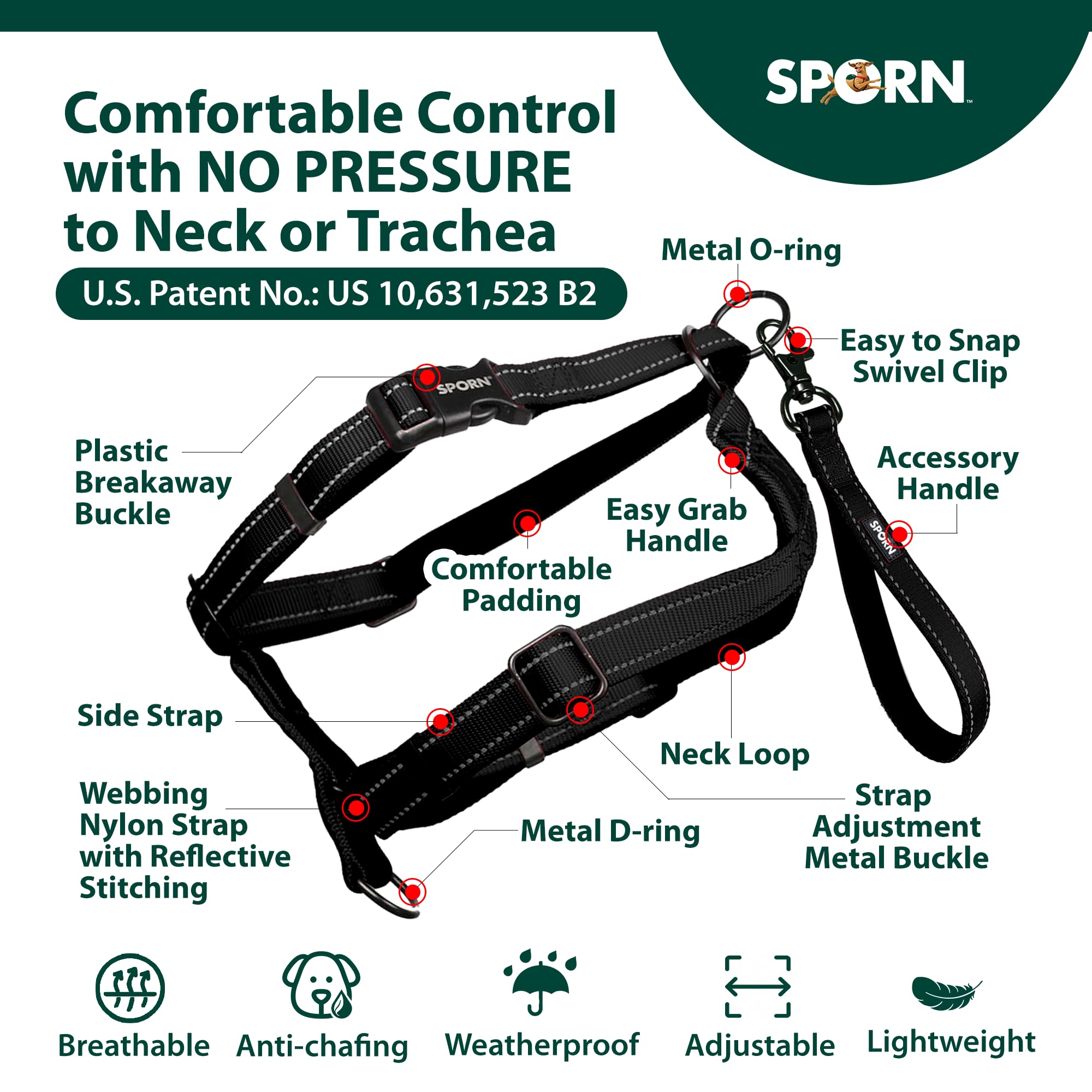 Ultimate Control Dog Harness Small Sized Dog, Black Nylon Small Dog Harness With Detachable Accessory Handle & Leash Extension,