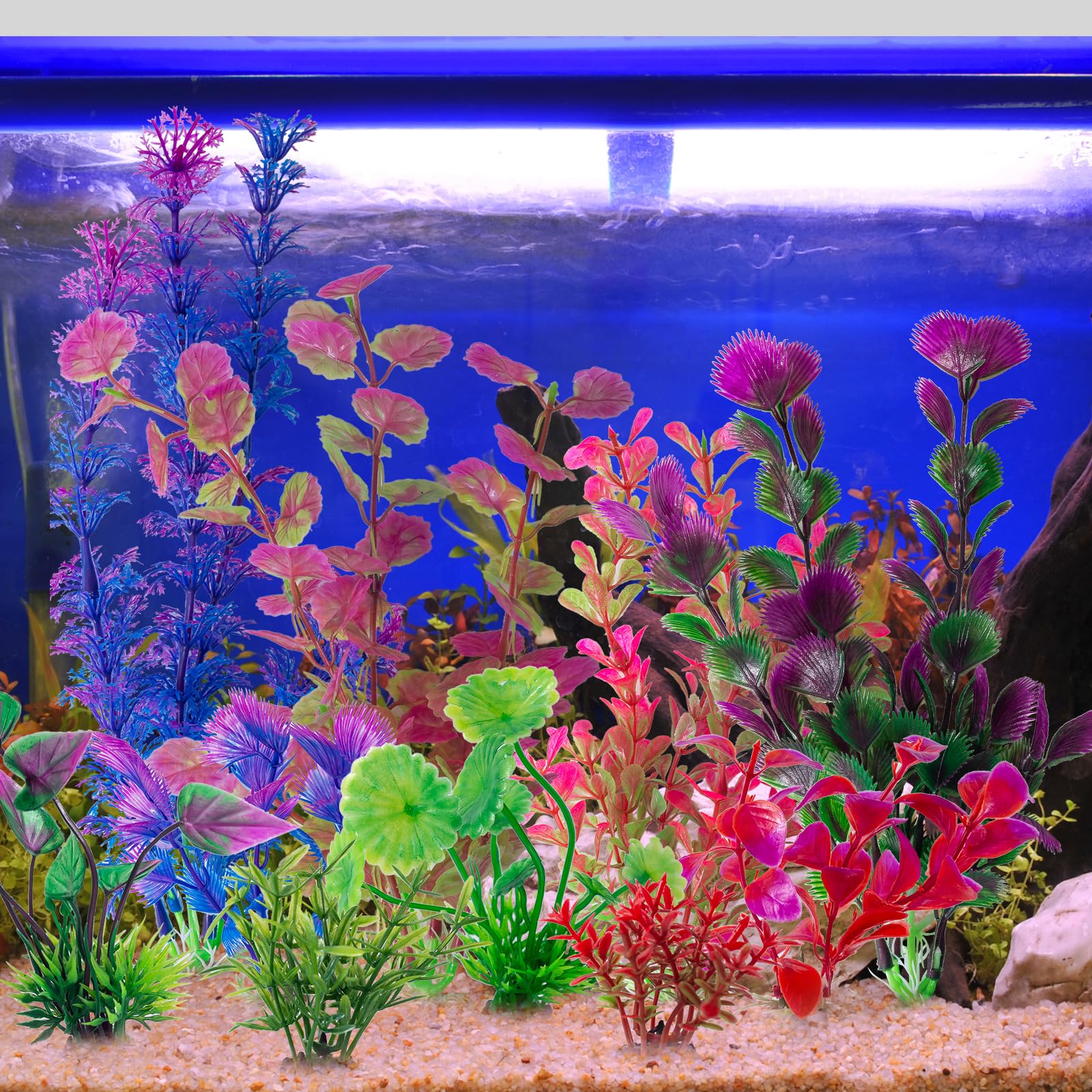 COMSUN 10 Pack Artificial Aquarium Plants, Small Size 4 inch Approximate Height Fish Tank Decorations Home D  cor Plastic Pink