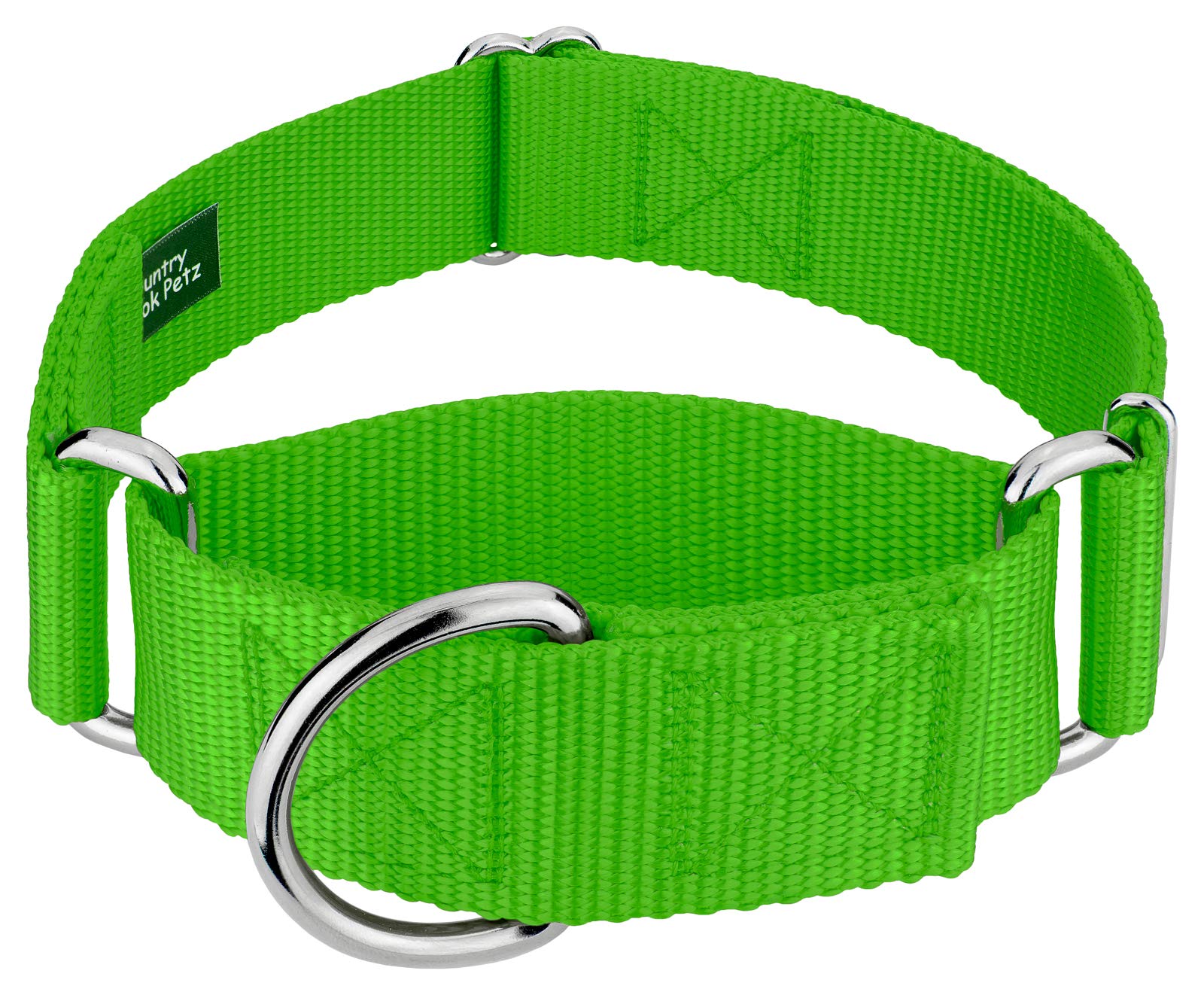 Country Brook Petz - Vibrant 15 Color Selection - Martingale Heavyduty Nylon Dog Collar (Large, 1 1/2 Inch Wide, Hot Lime Green)