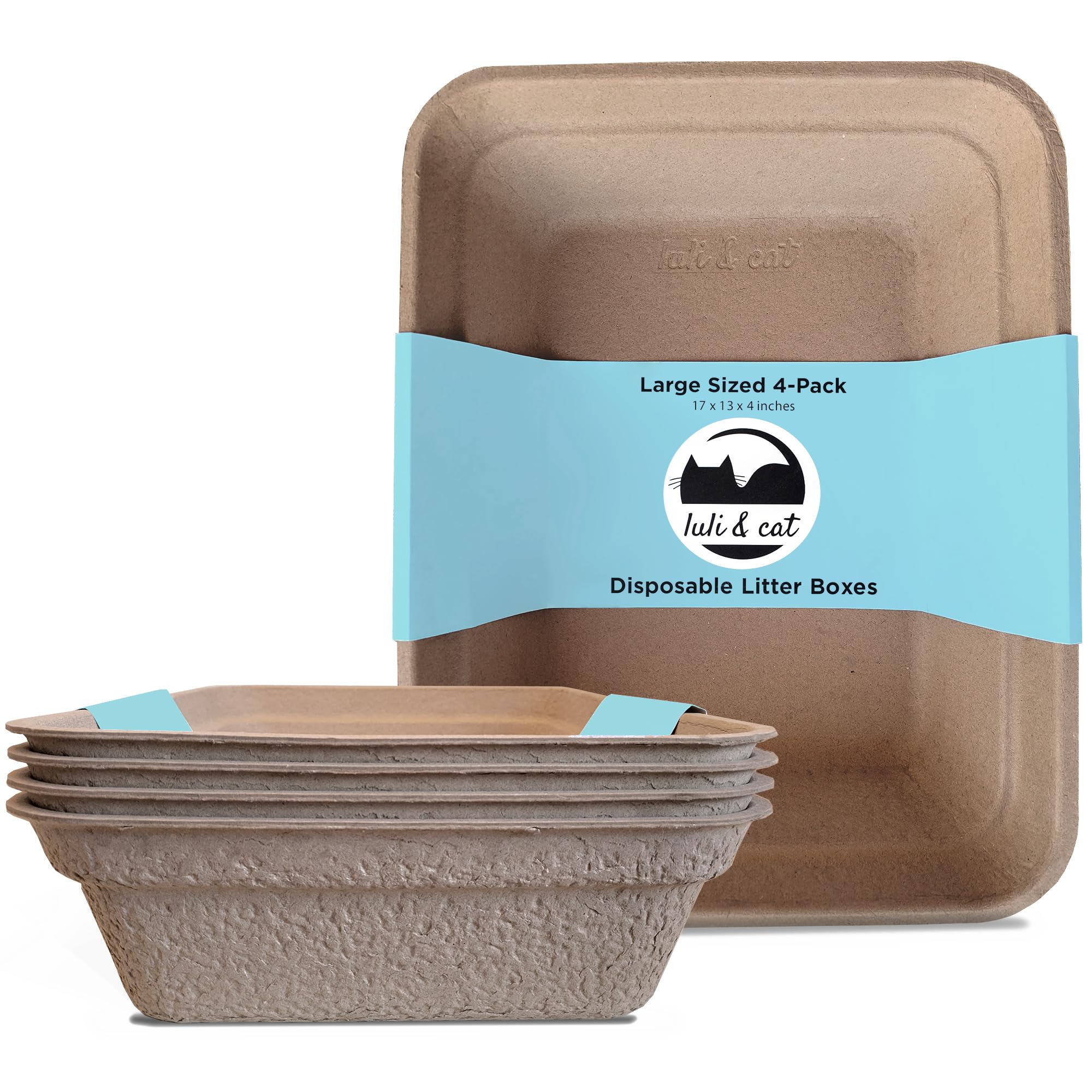Luli & Cat Disposable Litter Boxes for Cats | Large Sized 4-Pack | Durable and Water Resistant
