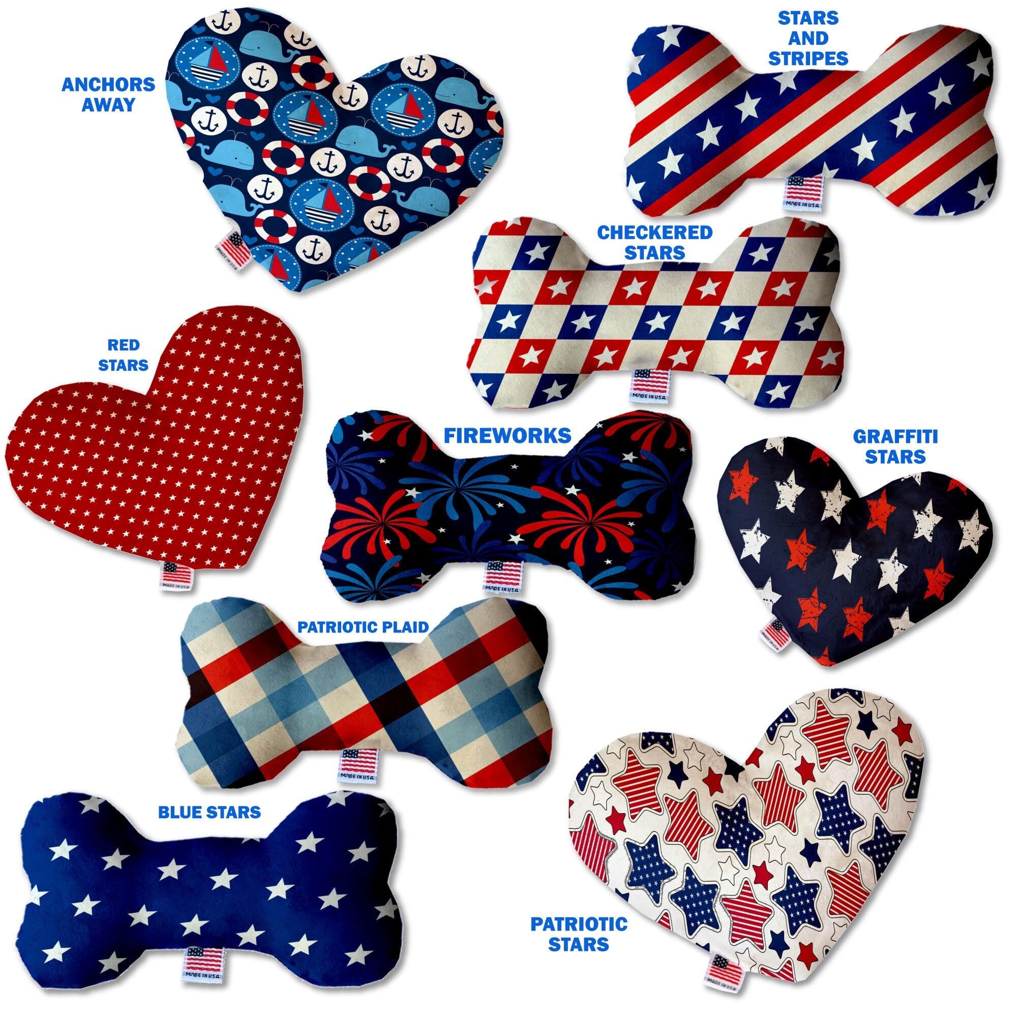 Pet and Dog Plush Heart or Bone Toy, &quot;Independence Day Group&quot; (Available in different sizes, and 9 different pattern options!) Stars and Stripes 6&quot; Plush Heart