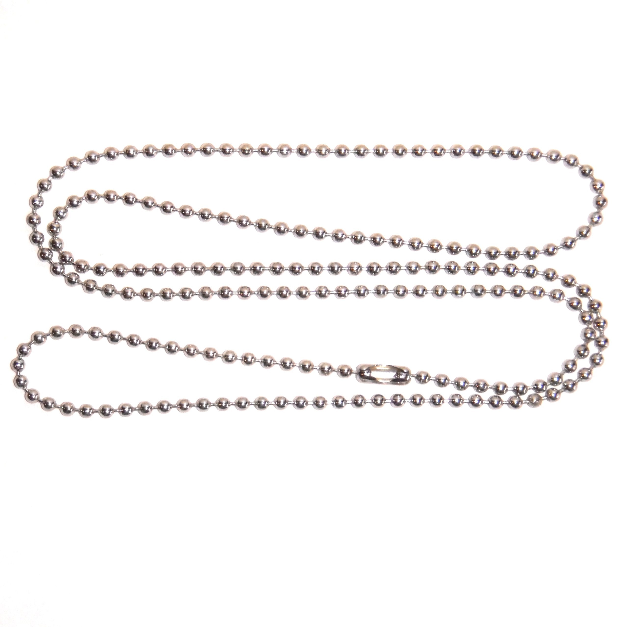 24' Inch Ball Chain Necklace - 2.4Mm - Military Long Dog Tag Necklaces 10-Pack
