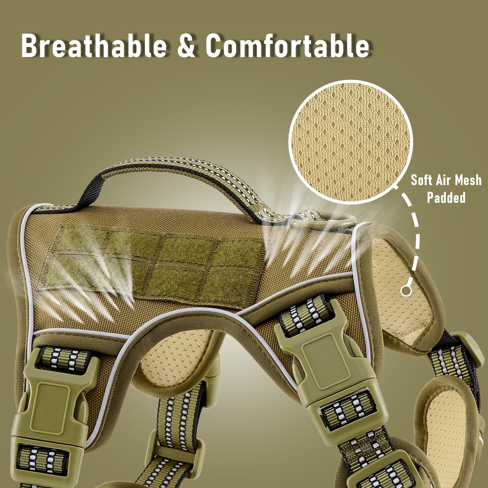 Aunzo Dog Harness With Handle Tactical Dog Harness For Large Dogs No Pull Adjustable Reflective K9 Military Dog Vest Harnesses W