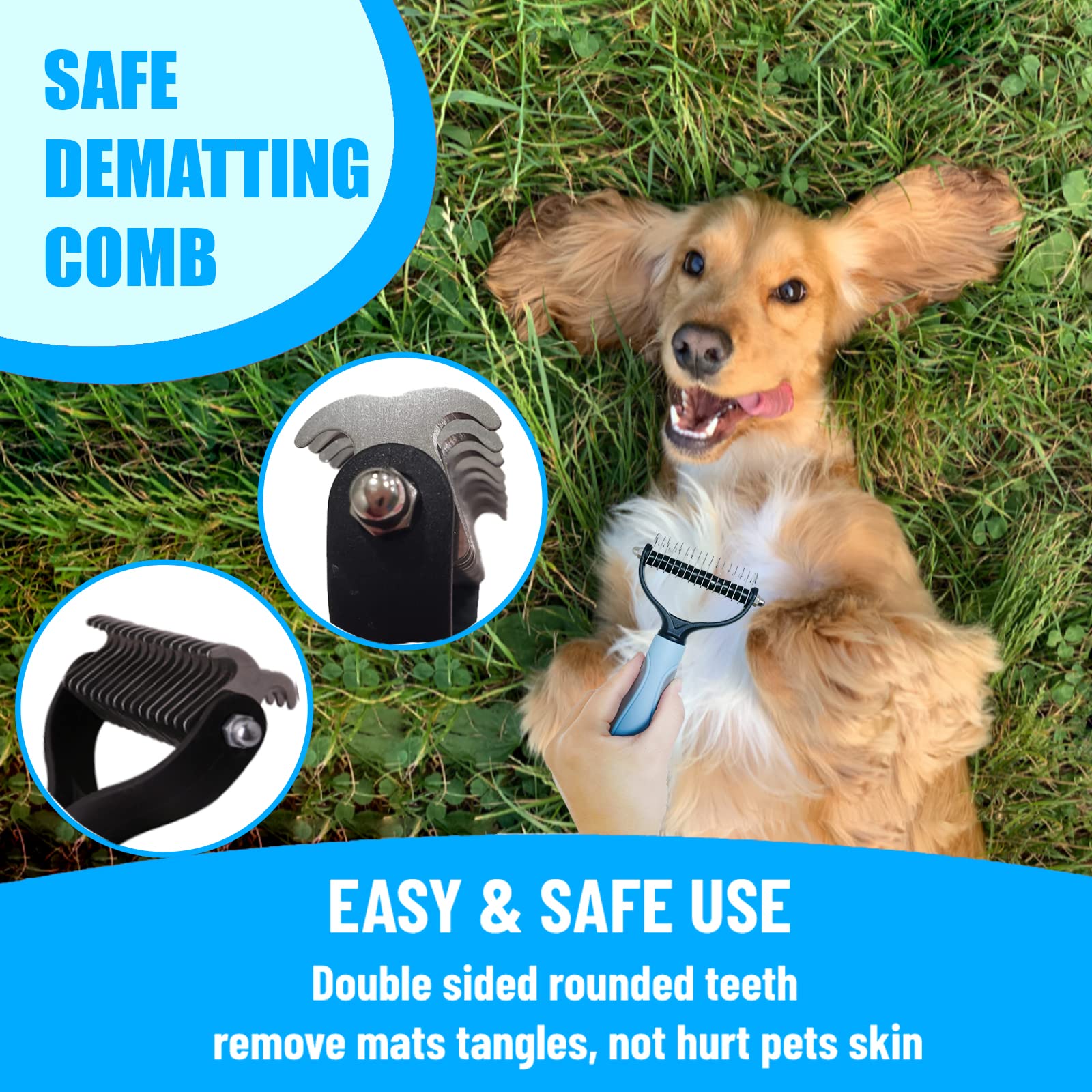 Master Queen Dog Grooming Kit - 5 Pieces: Slicker Brush, Shedding Brush, Puppy Brush, Flea Comb, And Detangler Hair Brush Set In Blue