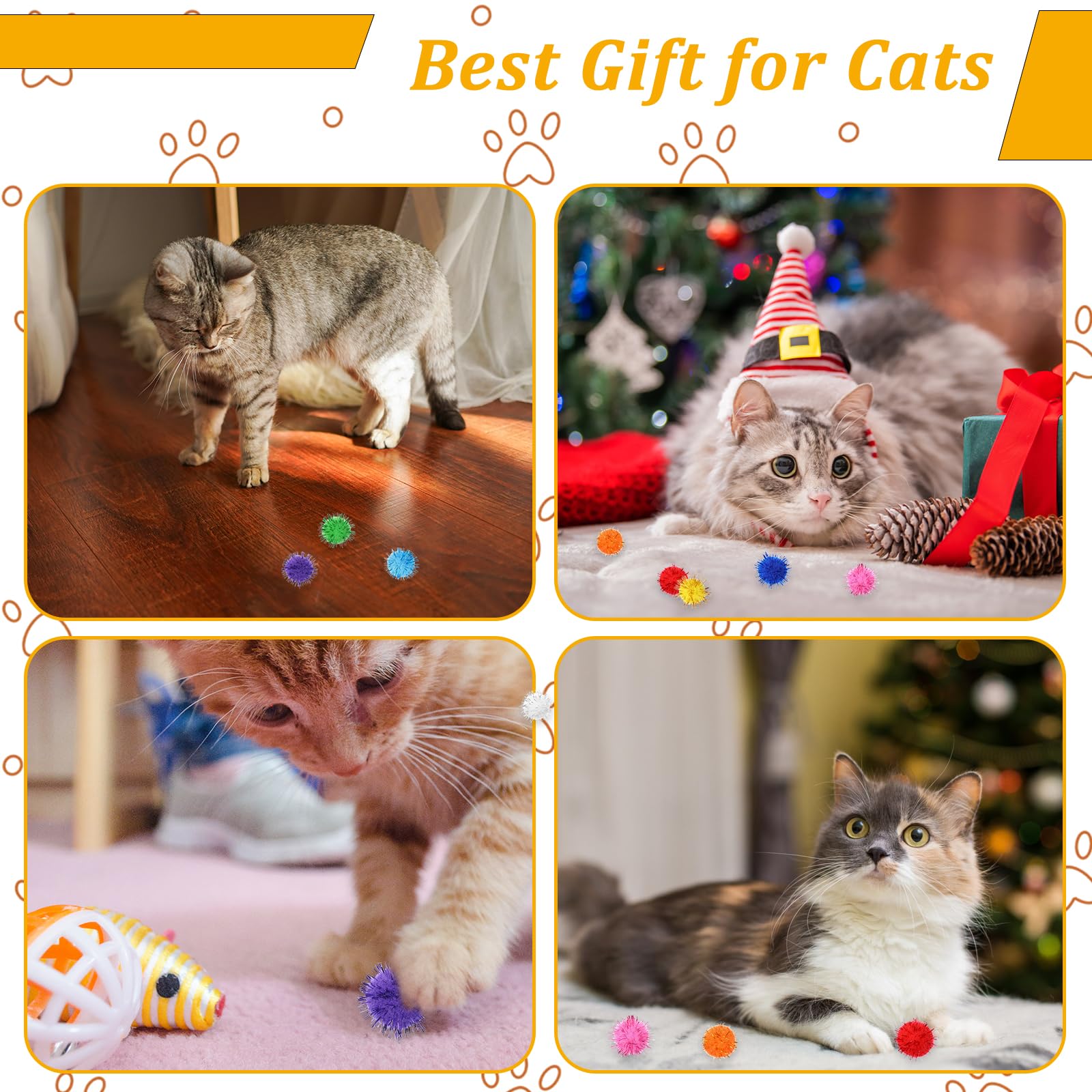 Dimeho 60Pcs Assorted Color Flash Ball, Cat Pom Pom Balls Cat'S Favorite Toy Ball Tinsel Pom Poms Flash Interactive Pom Pom Cat