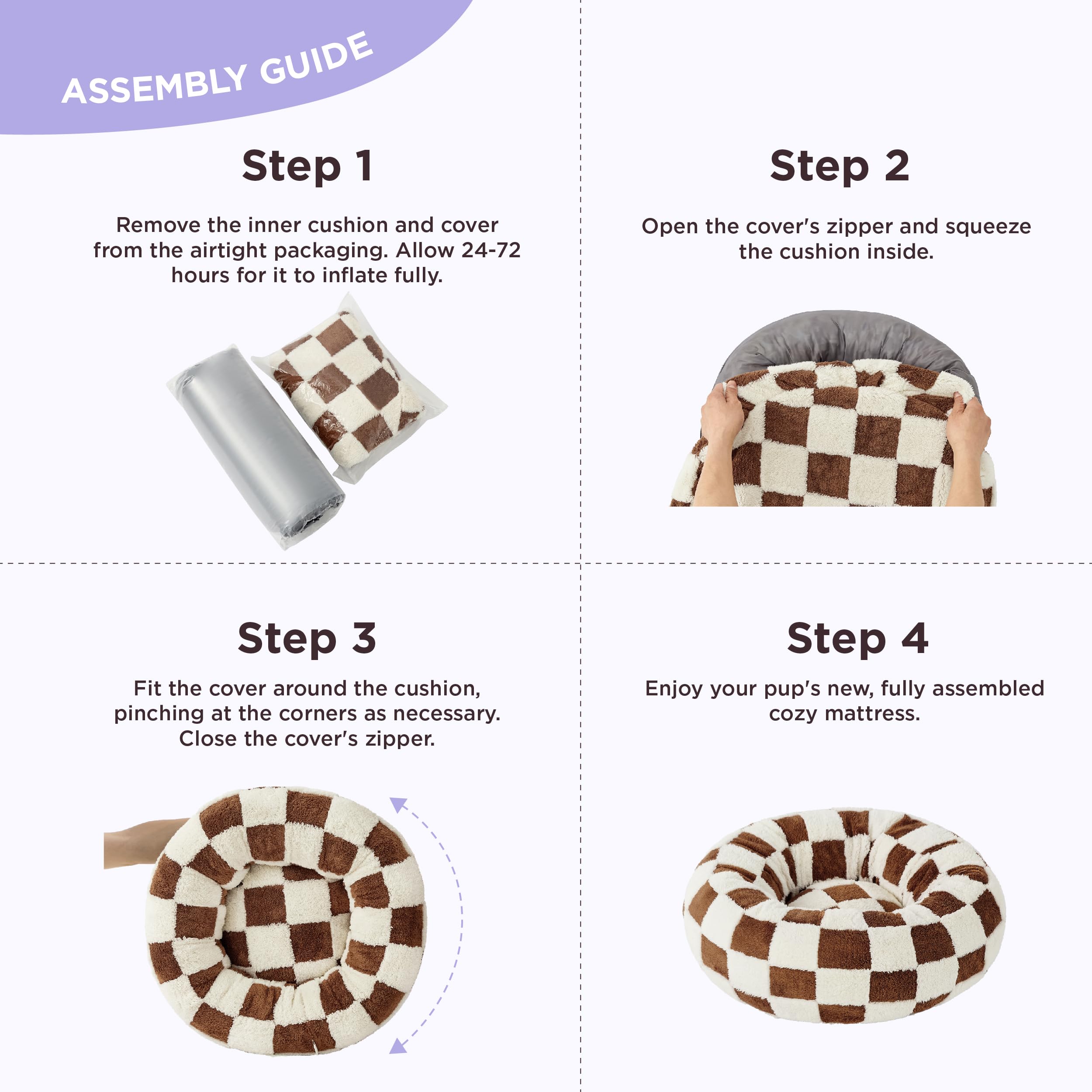 Lesure Donut Small Dog Bed - Round Cat Bed For Indoor Cats With Anti-Anxiety Calming Teddy Sherpa Plush & Anti Slip Bottom Brown