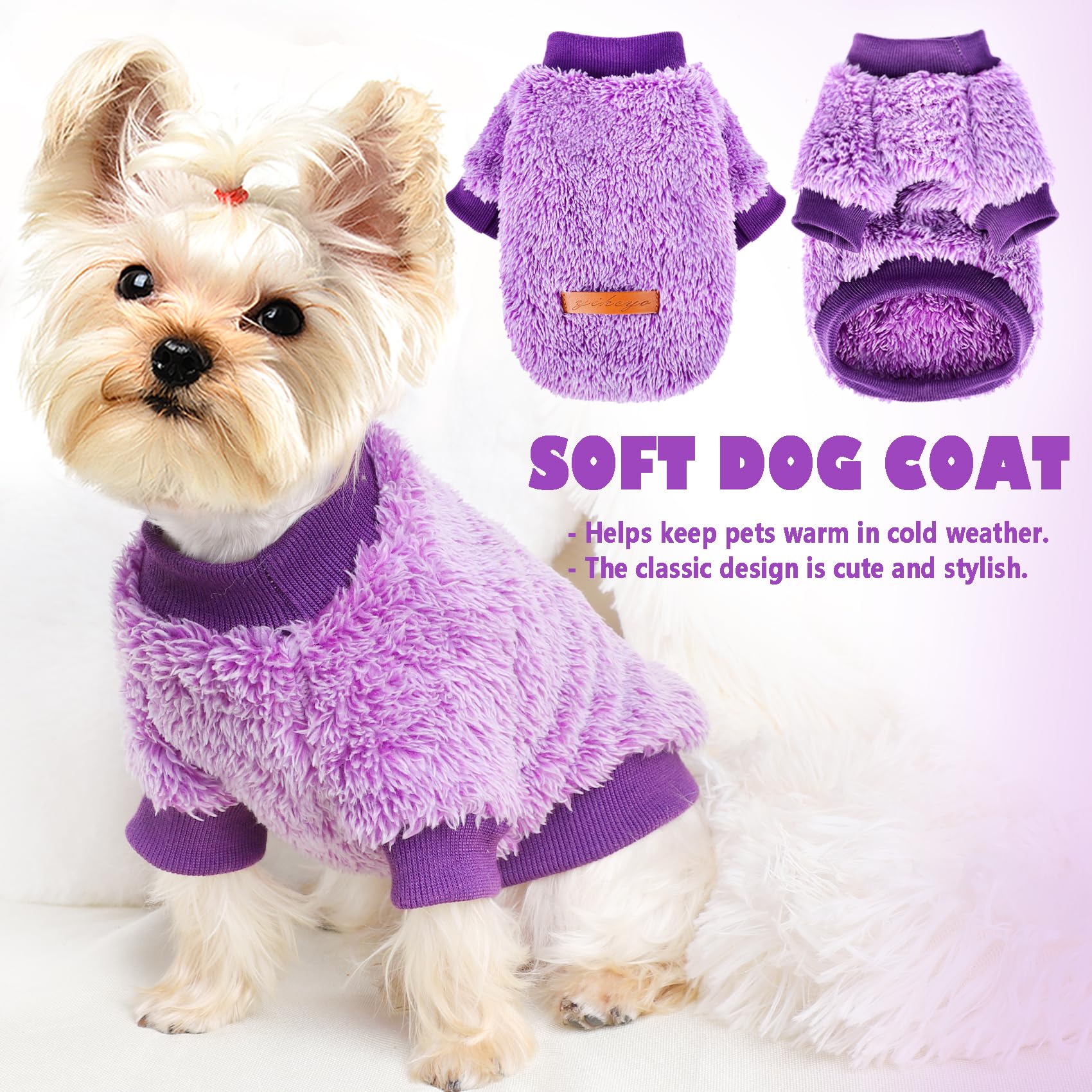 Fluffy Dog Sweater Winter Puppy Clothes For Small Dogs Girl Boy Chihuahua Yorkies Bulldog Pet Outfits Female Male Outfits Clothing Apparel,Medium,Purple