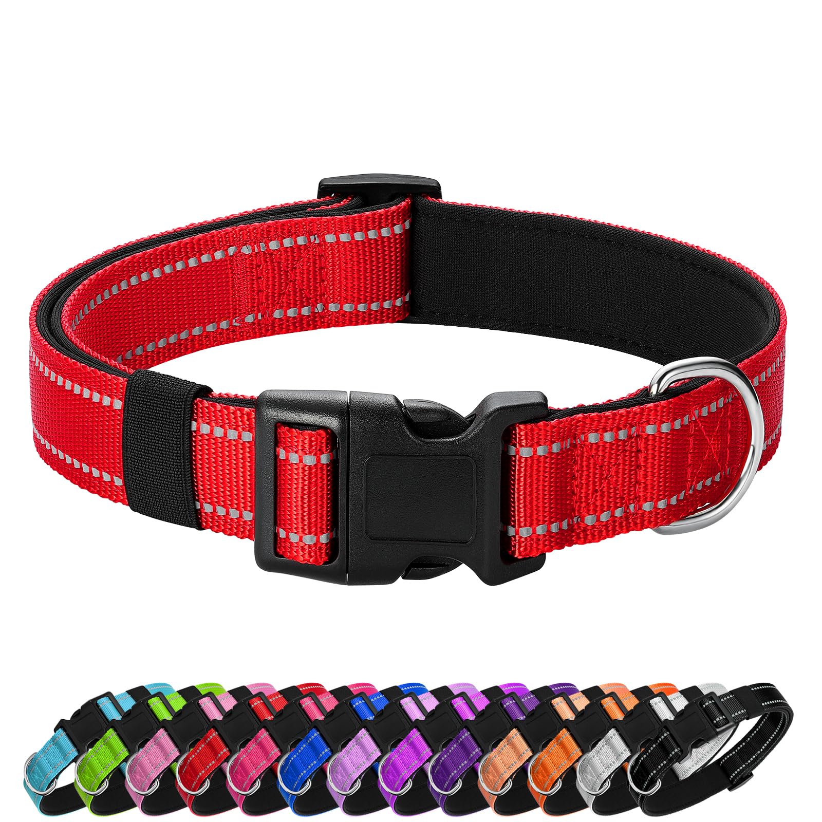 Penseepet Reflective Dog Collar Padded With Soft Neoprene Breathable Quick Release Basic Dog Collars For Puppy Small Dogs Red Gi