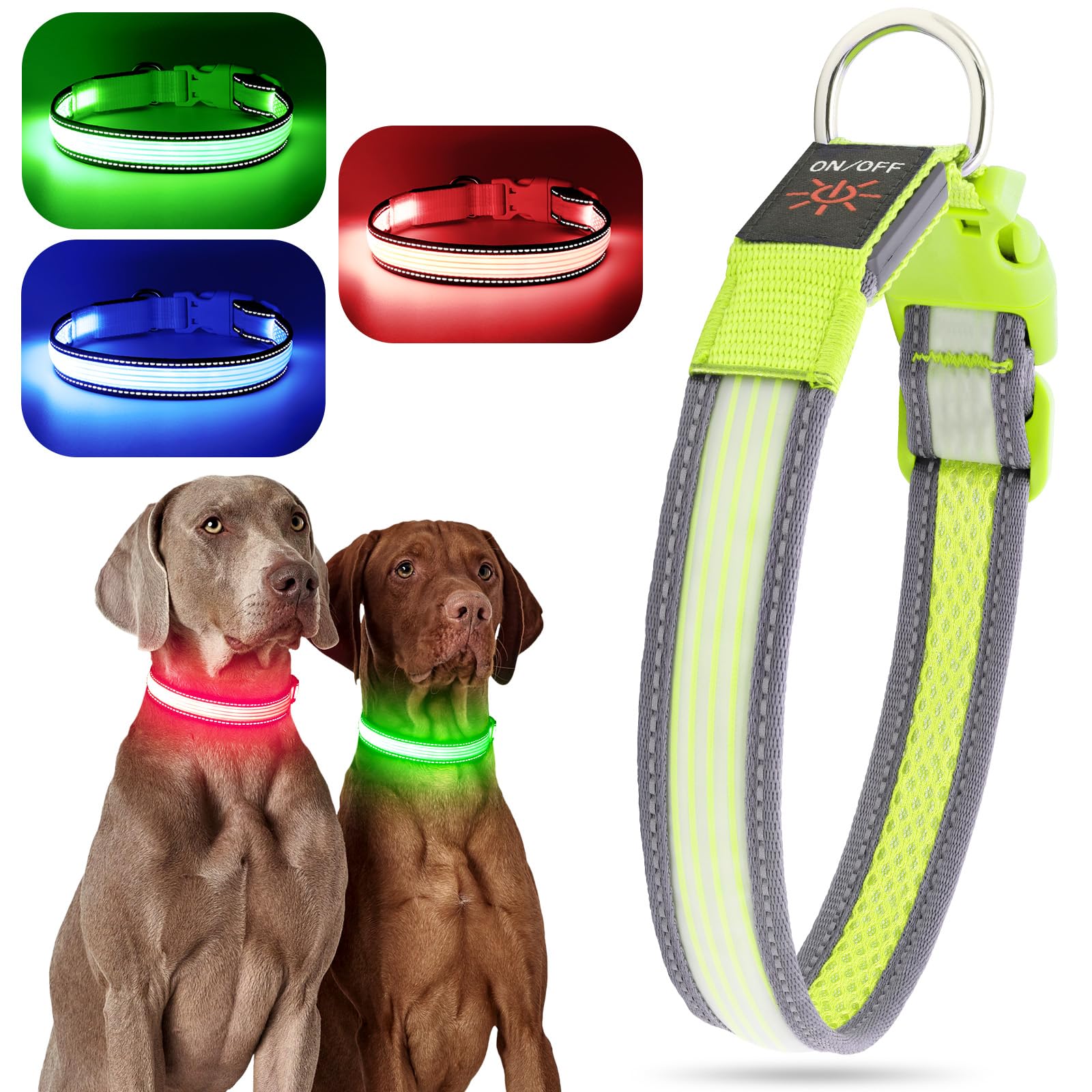 Yfbrite Full Adjustbale Led Dog Collar, Full Illuminated Light Up Dog Collars, Reflective Dog Collar Light Glowing In The Dark For All Dogs Safety (Medium, Green-2)