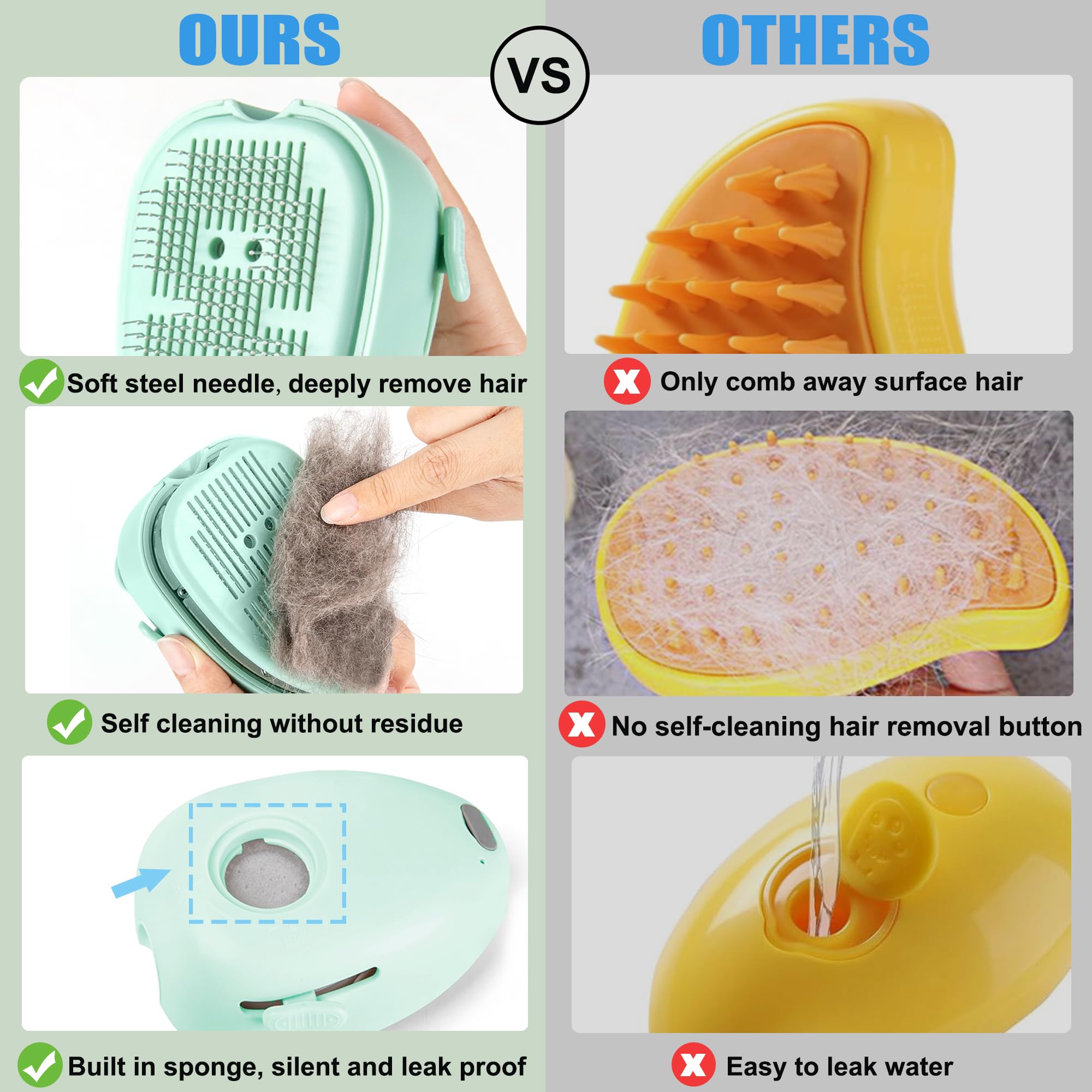 Cat Steam Brush For Shedding,Self Cleaning Cat Brush With Steam,Rechargeable Pet Steam Brush,Mist Brush Comb For Indoor Cats,Cat