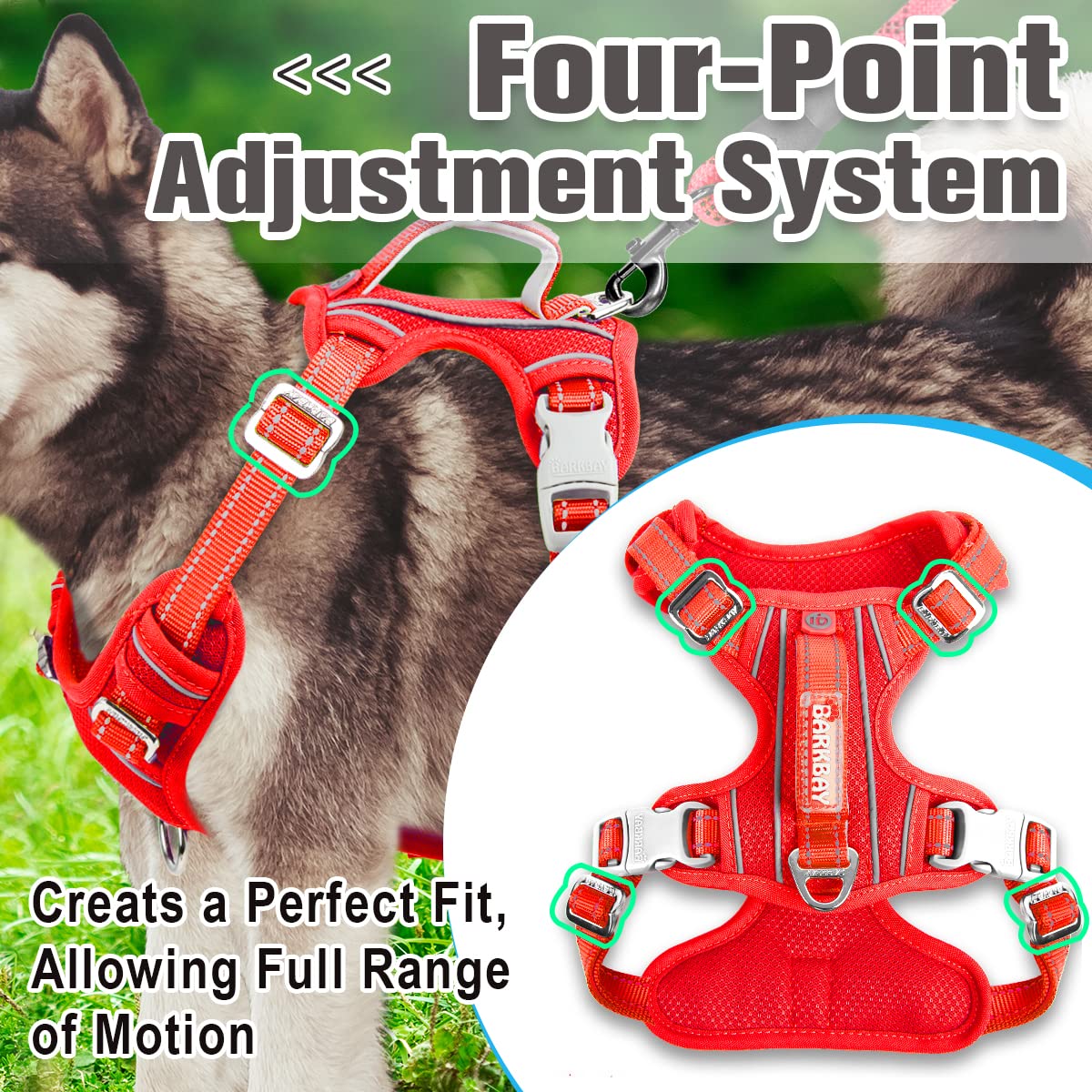 BARKBAY No Pull Dog Harness Front Clip Heavy Duty Reflective Easy Control Handle for Large Dog Walking with ID tag Pocket(Red,XL