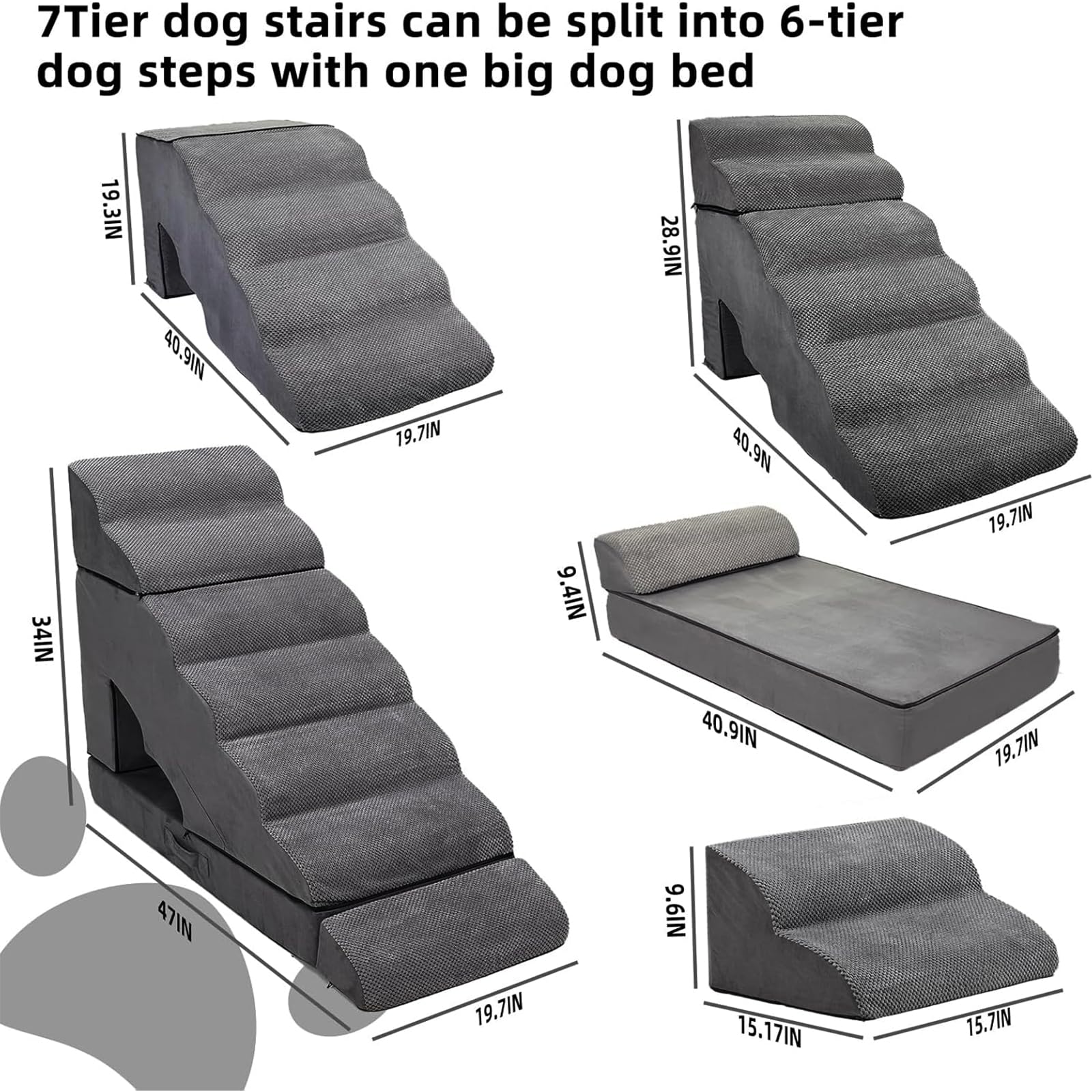 Foam Dog Stairs & Steps Ramps for High Beds 30-36 inches High Tall, LitaiL 7 Step Pet Stairs Steps for High Beds 30 inch Large D