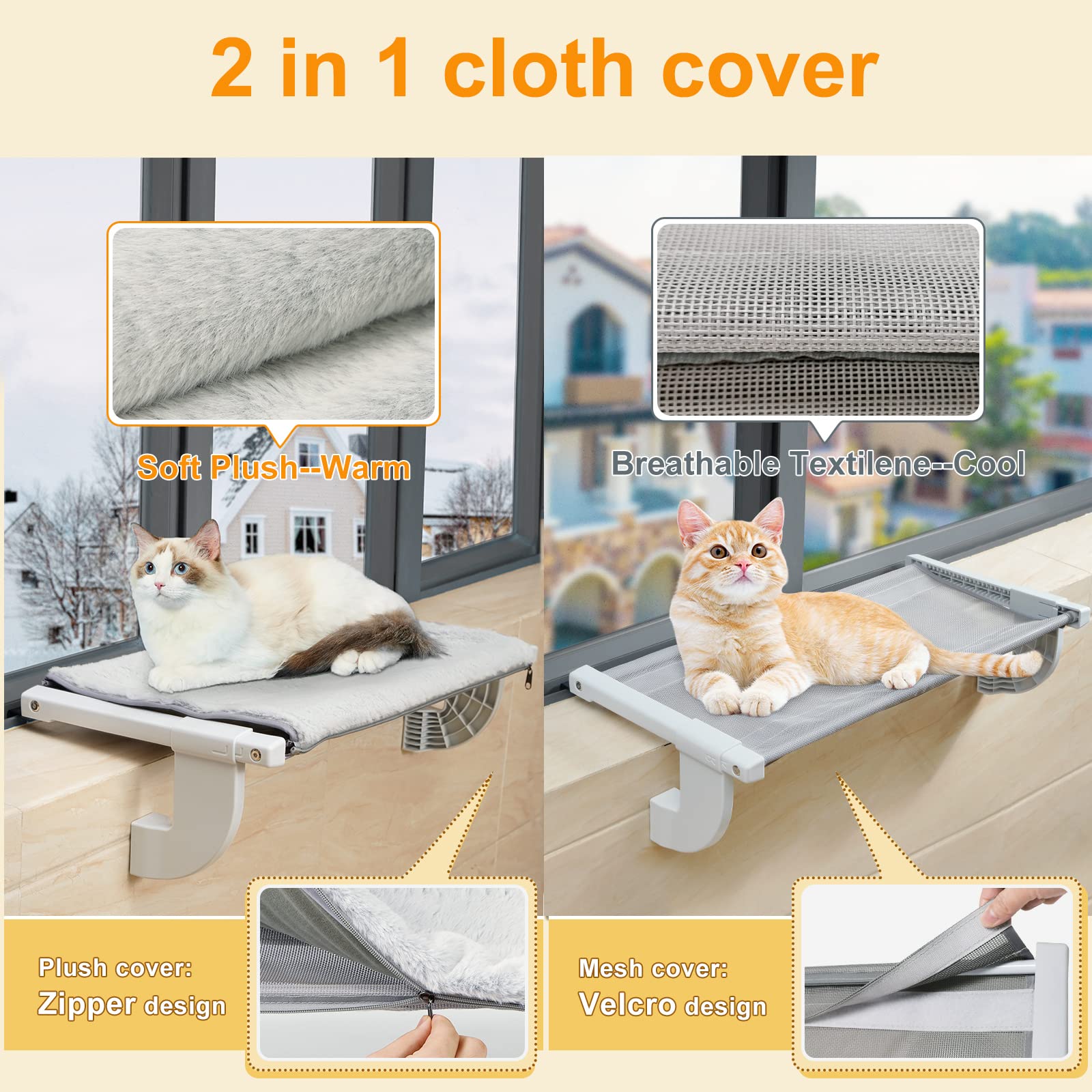Sunhoo Cat Window Perch Hammock Kitty Bed For Windowsill Bedside Large Cats Shelf Seat Inside With Adjustable Ledge Sturdy Remov