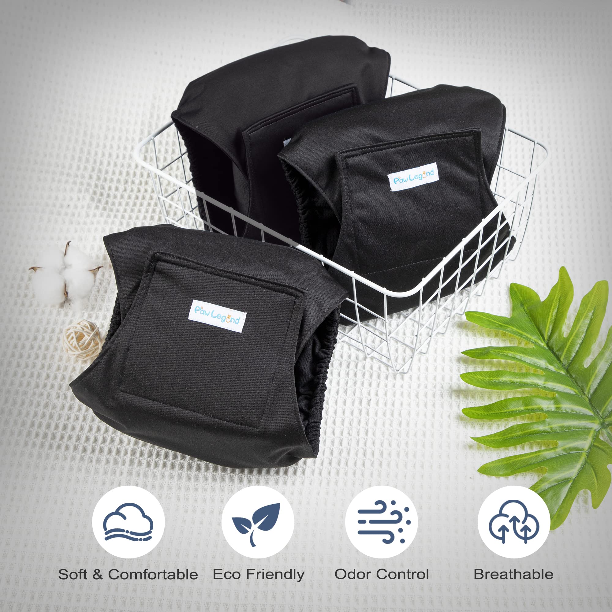 Paw Legend Washable Dog Belly Band Wrap Diapers For Male Dog | High Absorbing Puppy & Doggy Diapers Male (3 Pack,Black,Black,Black,Small)