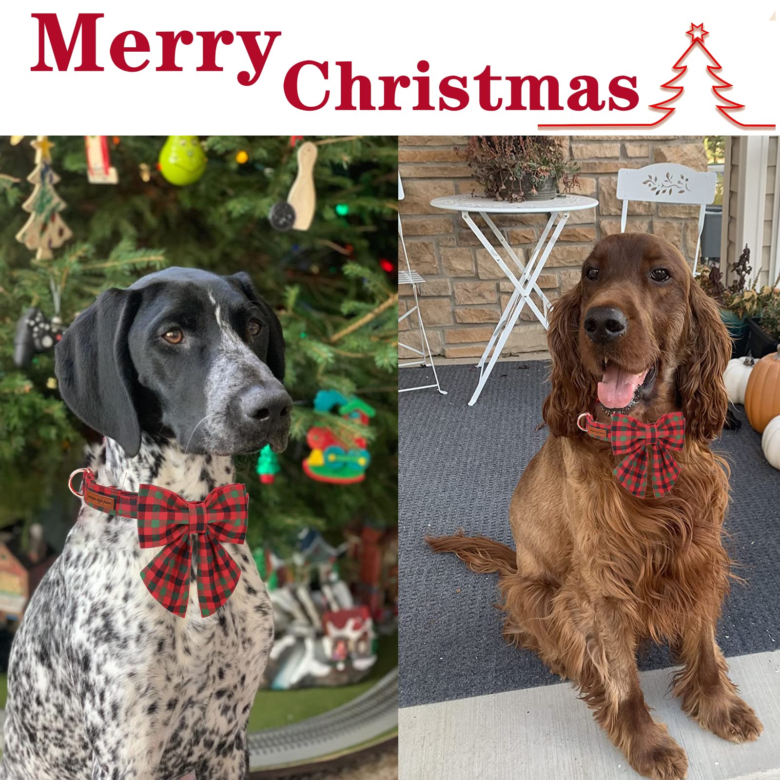 Unique Style Paws Christmas Dog Collar With Bow Tie Black Red Green Plaid Puppy Collar For Small Medium Large Dogs As Autumn Winter Pet Gifts-Xs