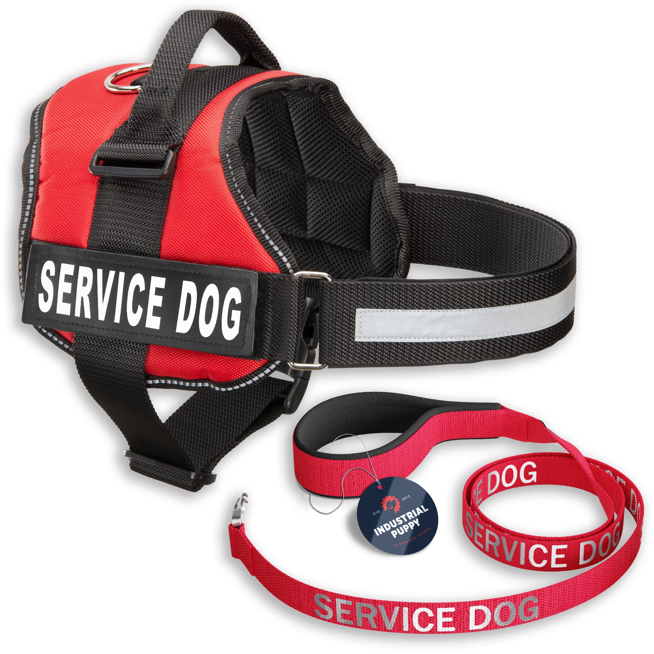 Service Dog Vest With Hook And Loop Straps & Matching Service Dog Leash Set - Harnesses From Xxs To Xxl - Service Dog Harness Features Reflective Patch And Comfortable Mesh Design (Red, Large)