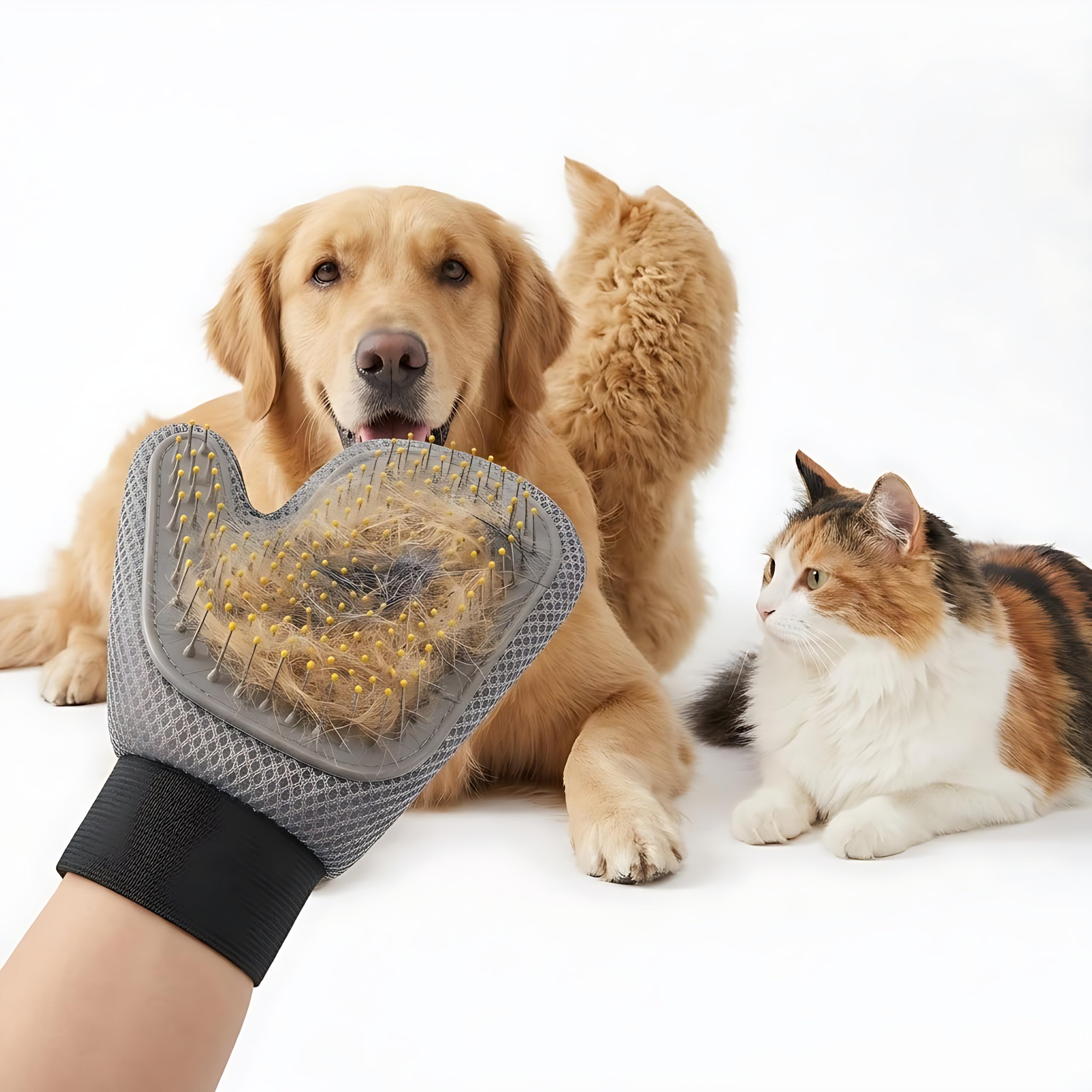 Pet Grooming Glove For Dogs & Cats | Slicker Hair Remover Brush, Deshedding & Massage Mitt, Bathing Grooming Tool For Shedding, 